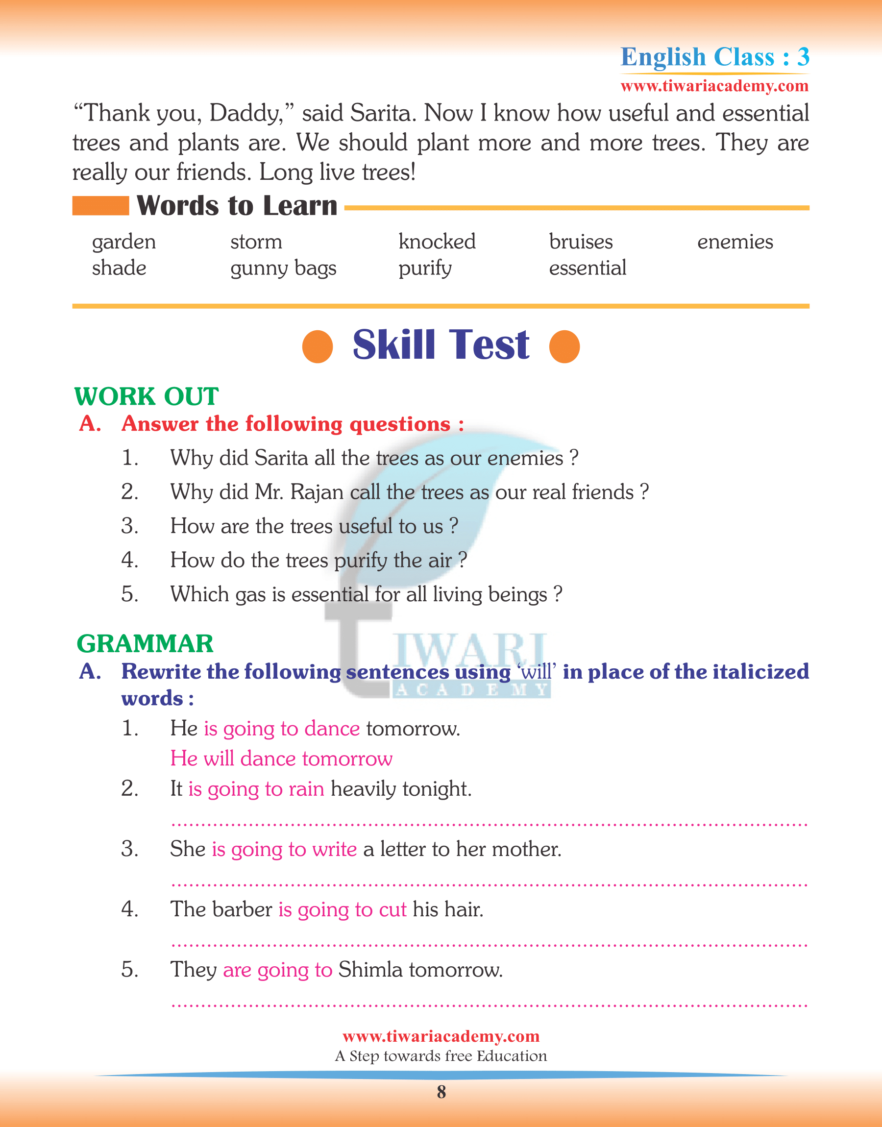 Class 3 English Chapter 7 Worksheets