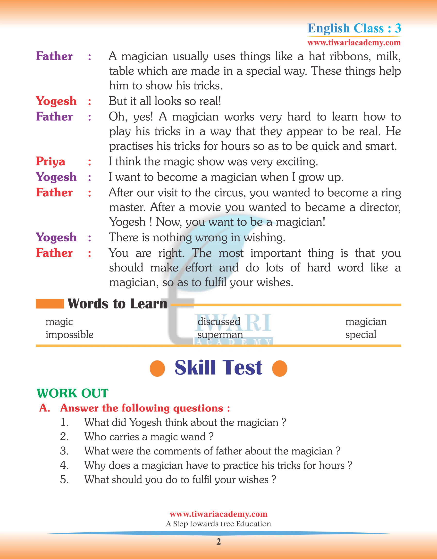 Class 3 English Chapter 9 Practice Material
