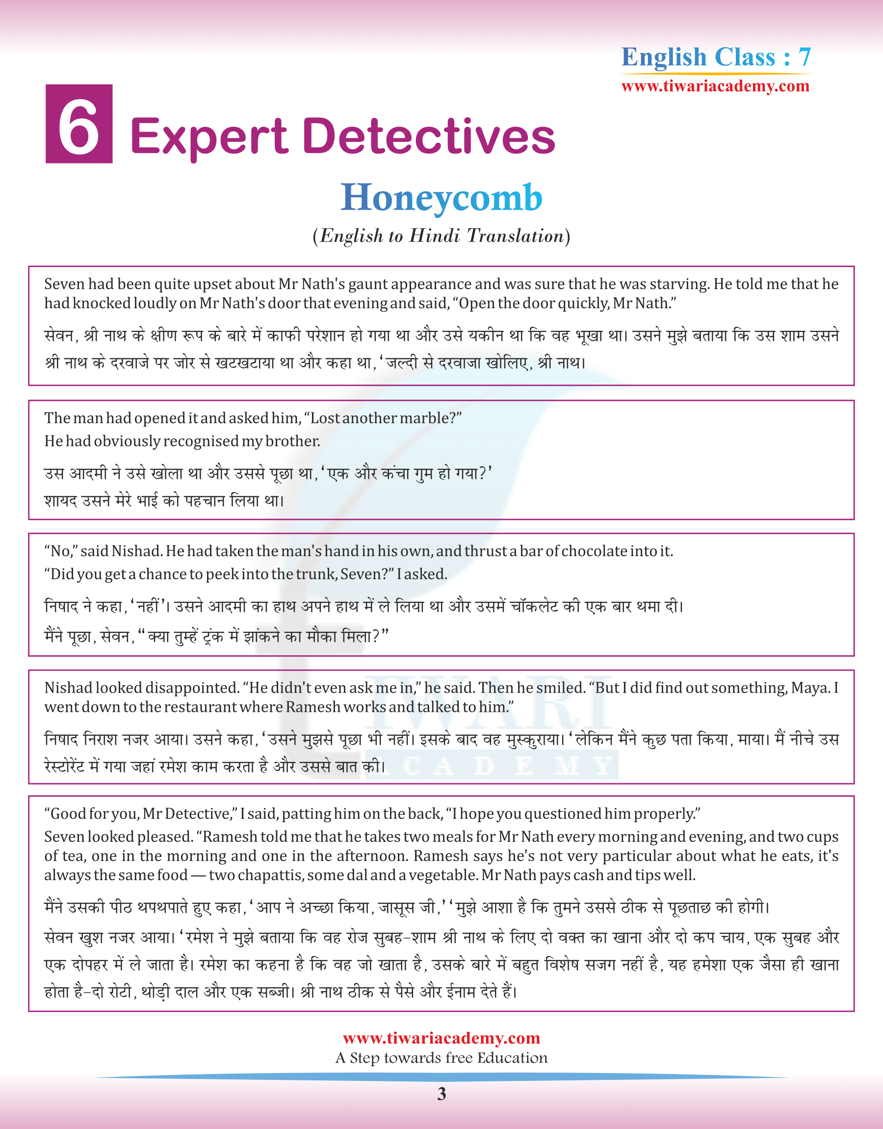 Class 7 English Honeycomb Chapter 6 in Hindi