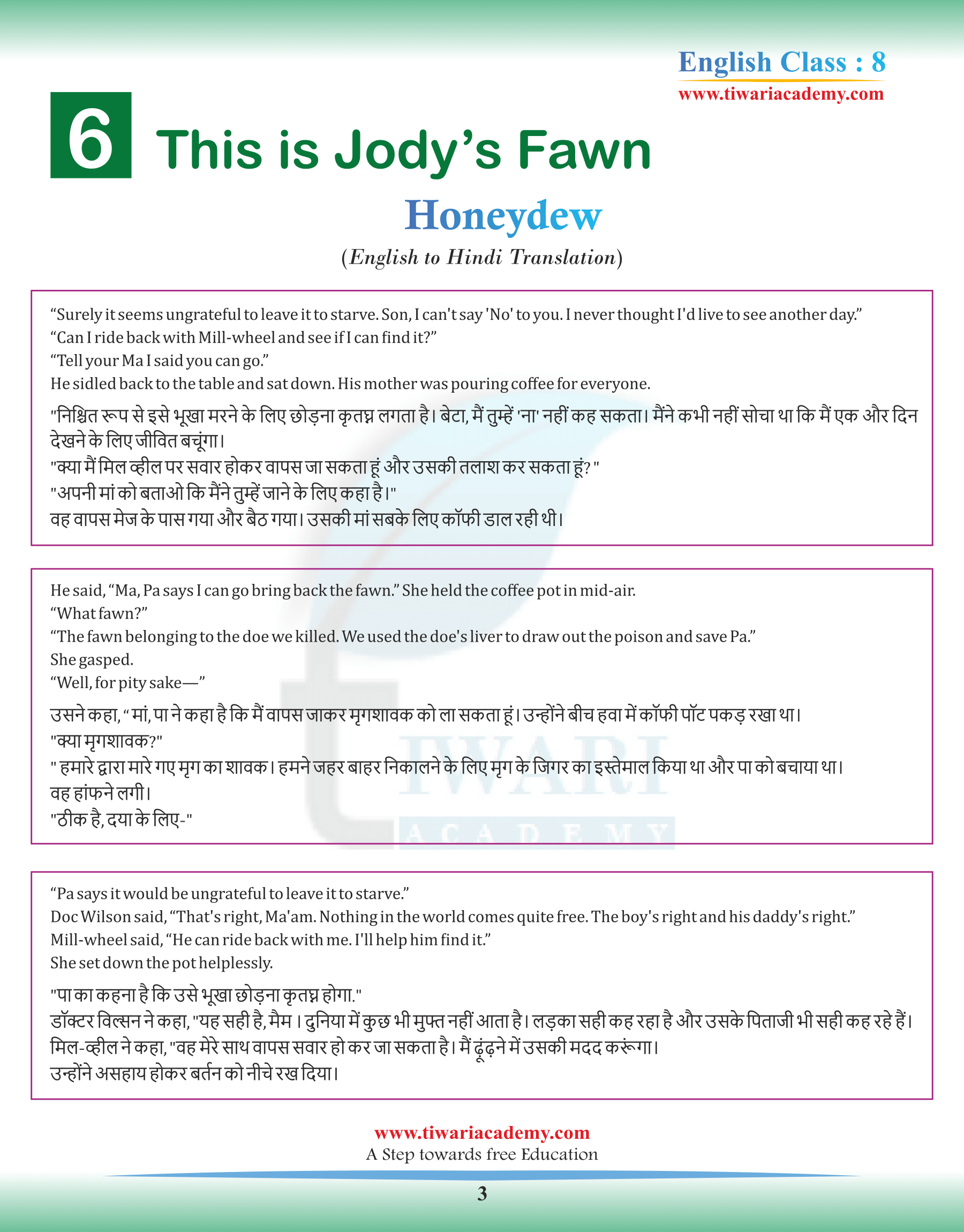 Class 8 English Honeydew Chapter 6 Hindi Translations