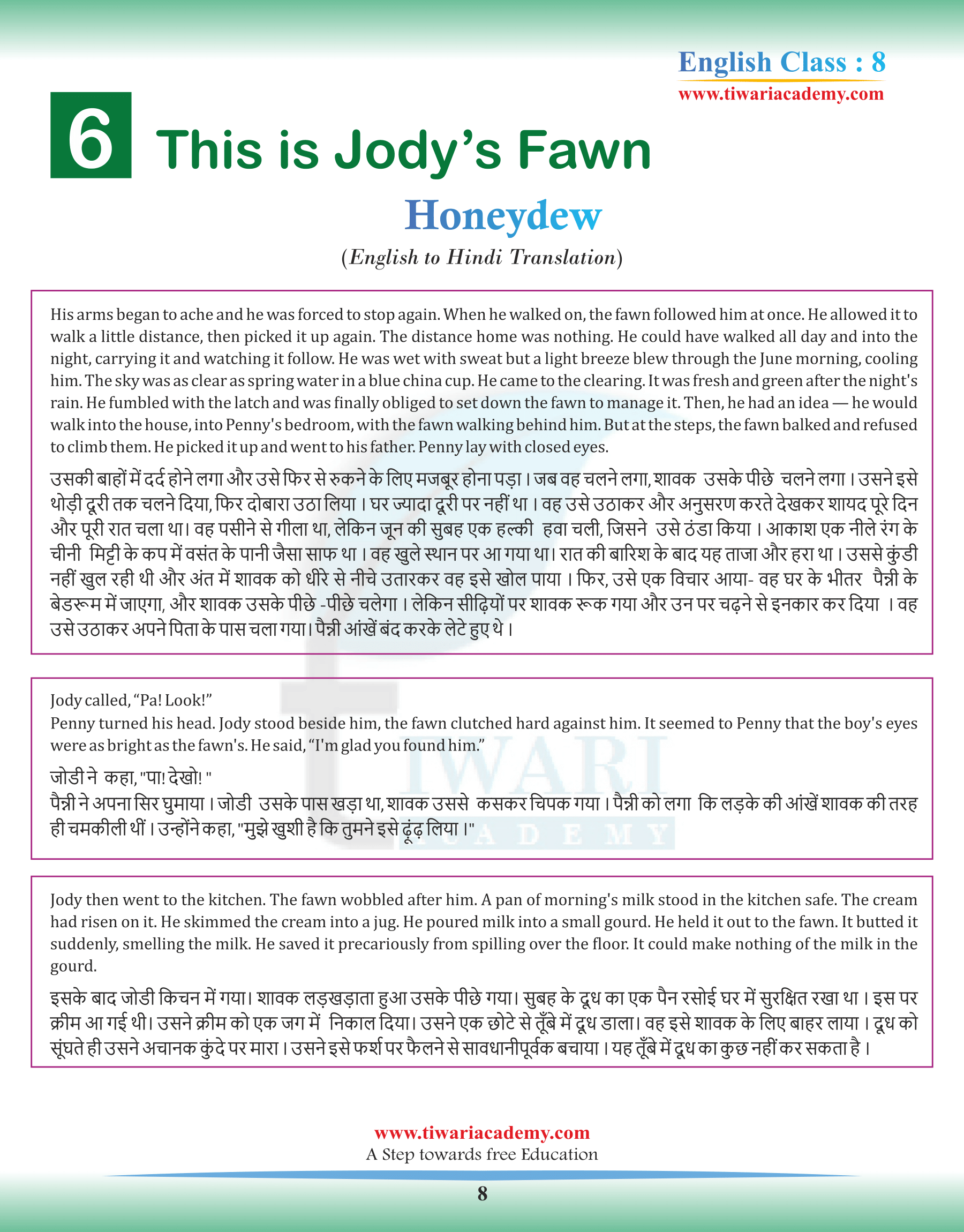 Class 8 English Chapter 6 in Hindi Medium PDF