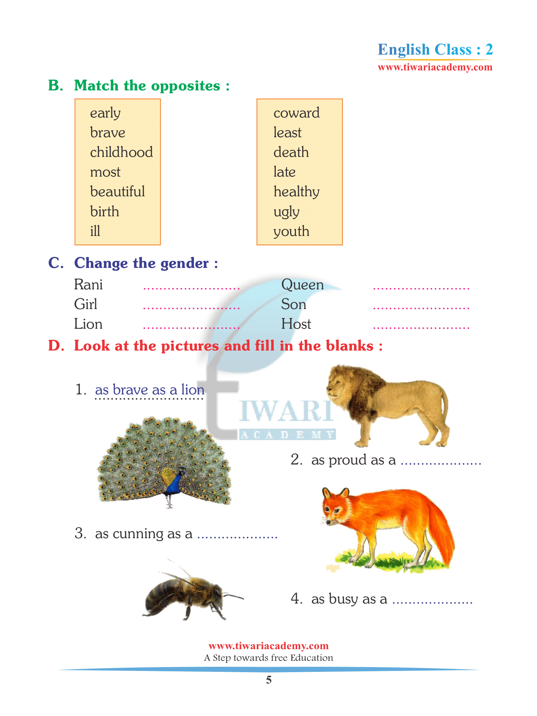 Class 2 English Unit 1 Practice Exercise