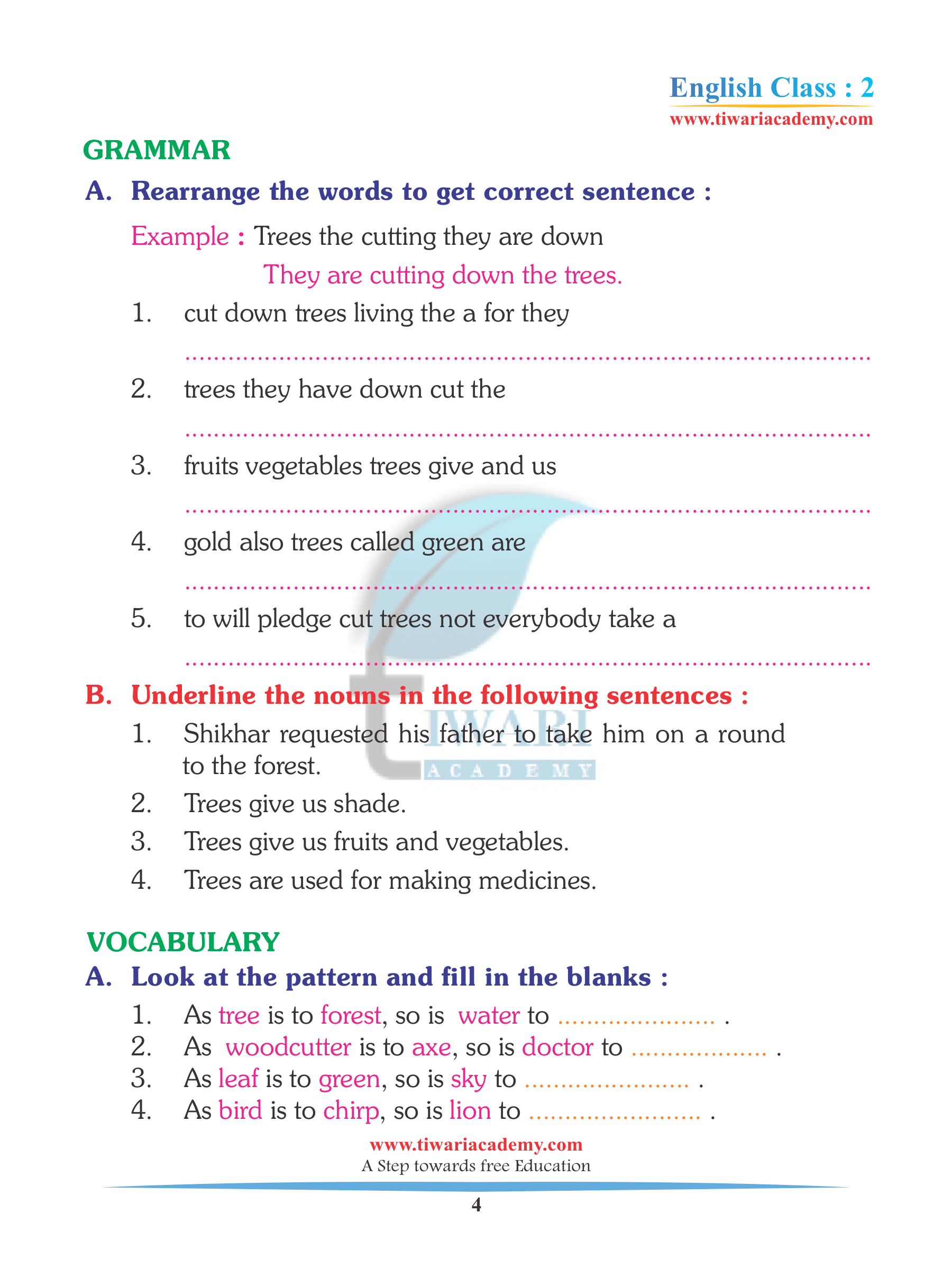 Class 2 English Unit 10 Assignments