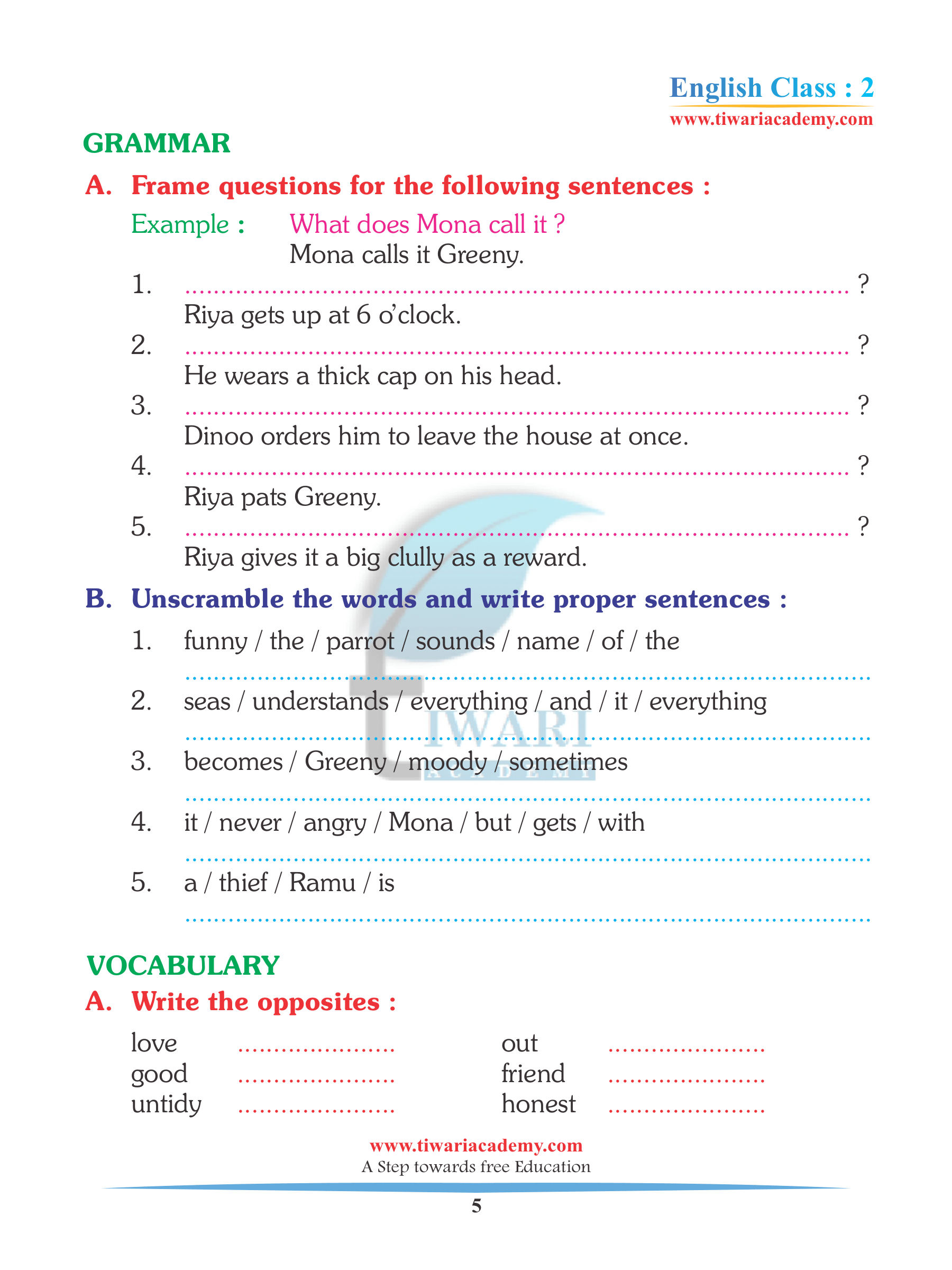 Class 2 English unit 2 pullouts