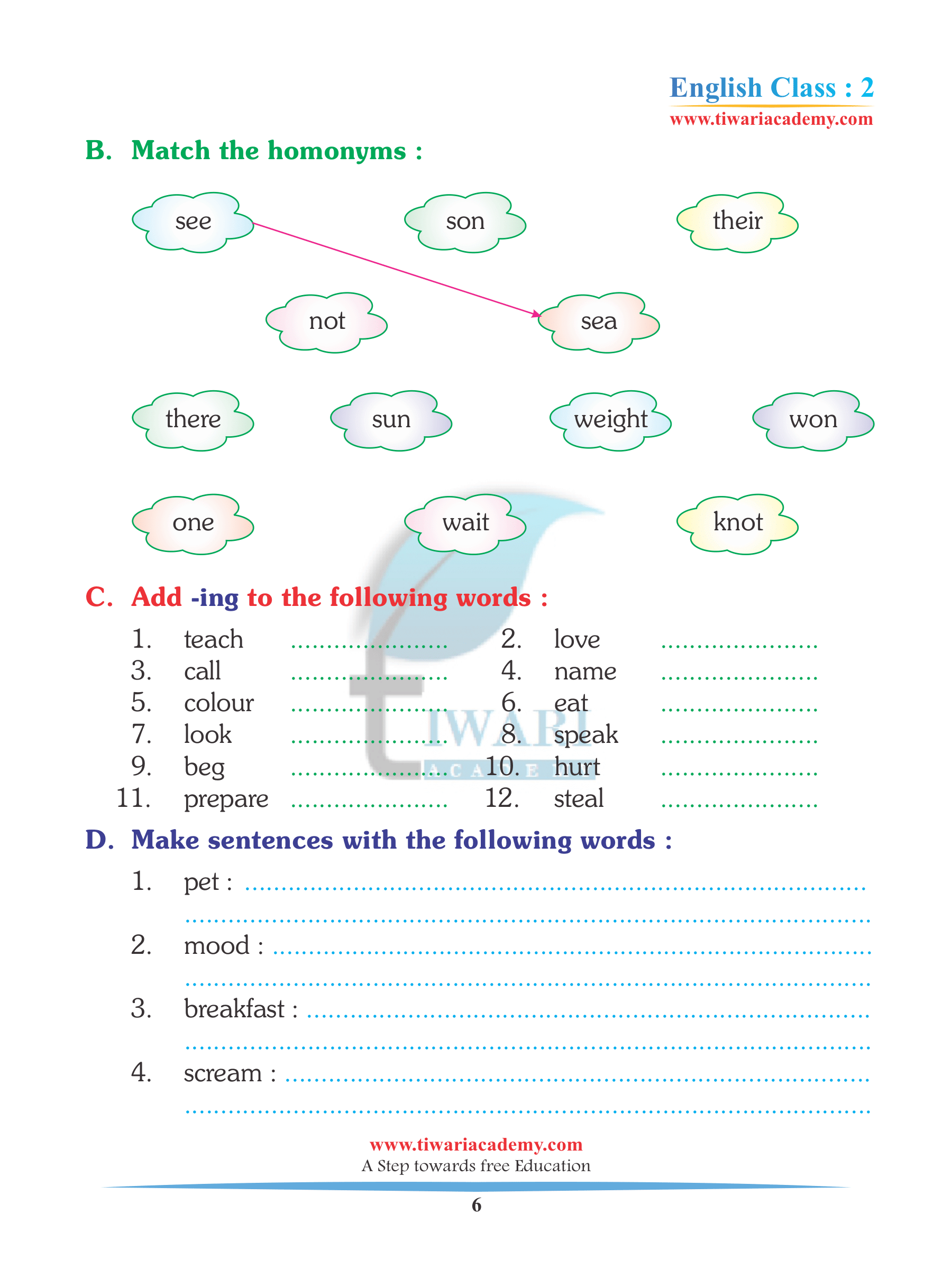 Class 2 English unit 2 worksheets