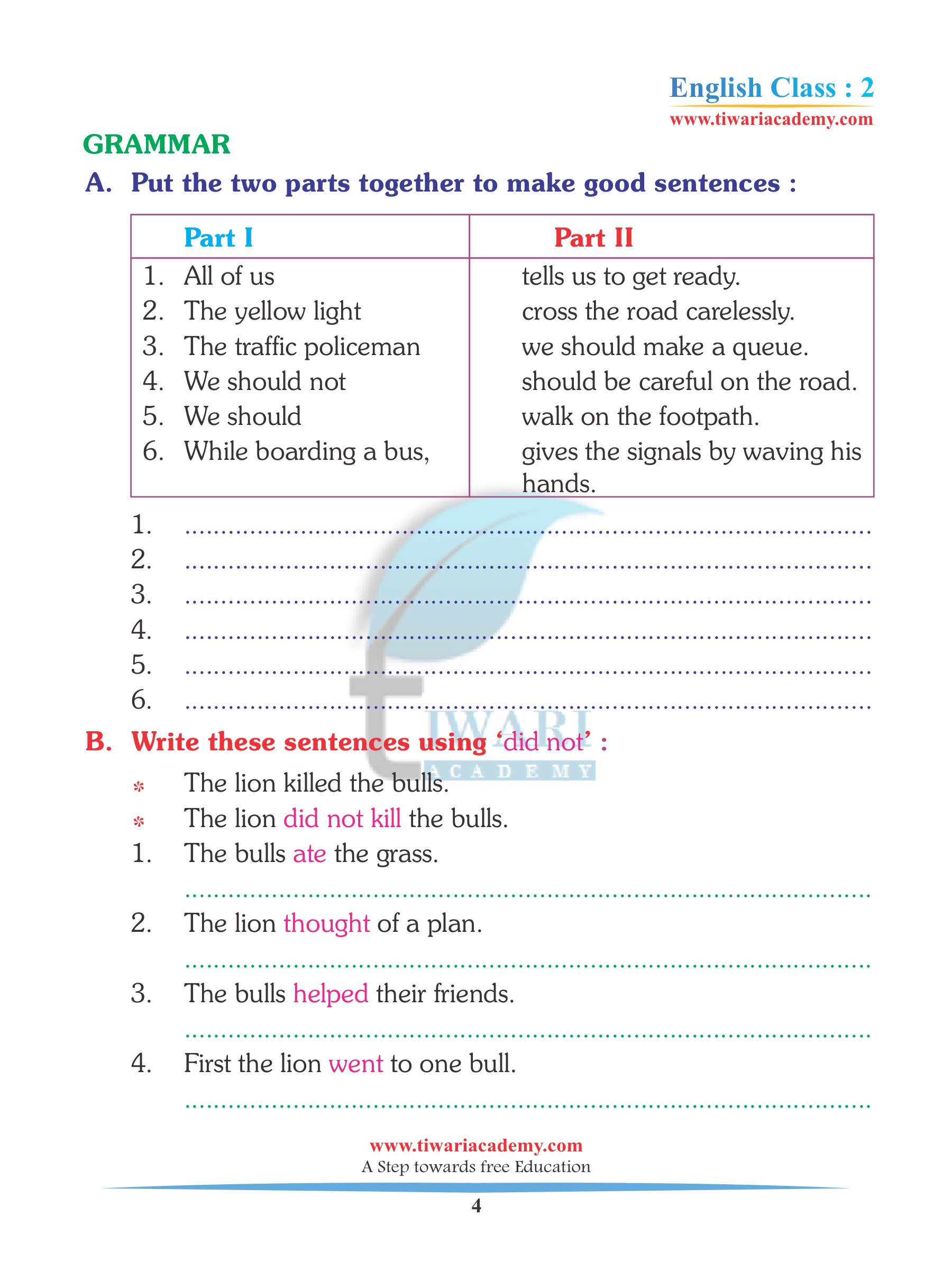 Class 2 English Unit 6 Assignments