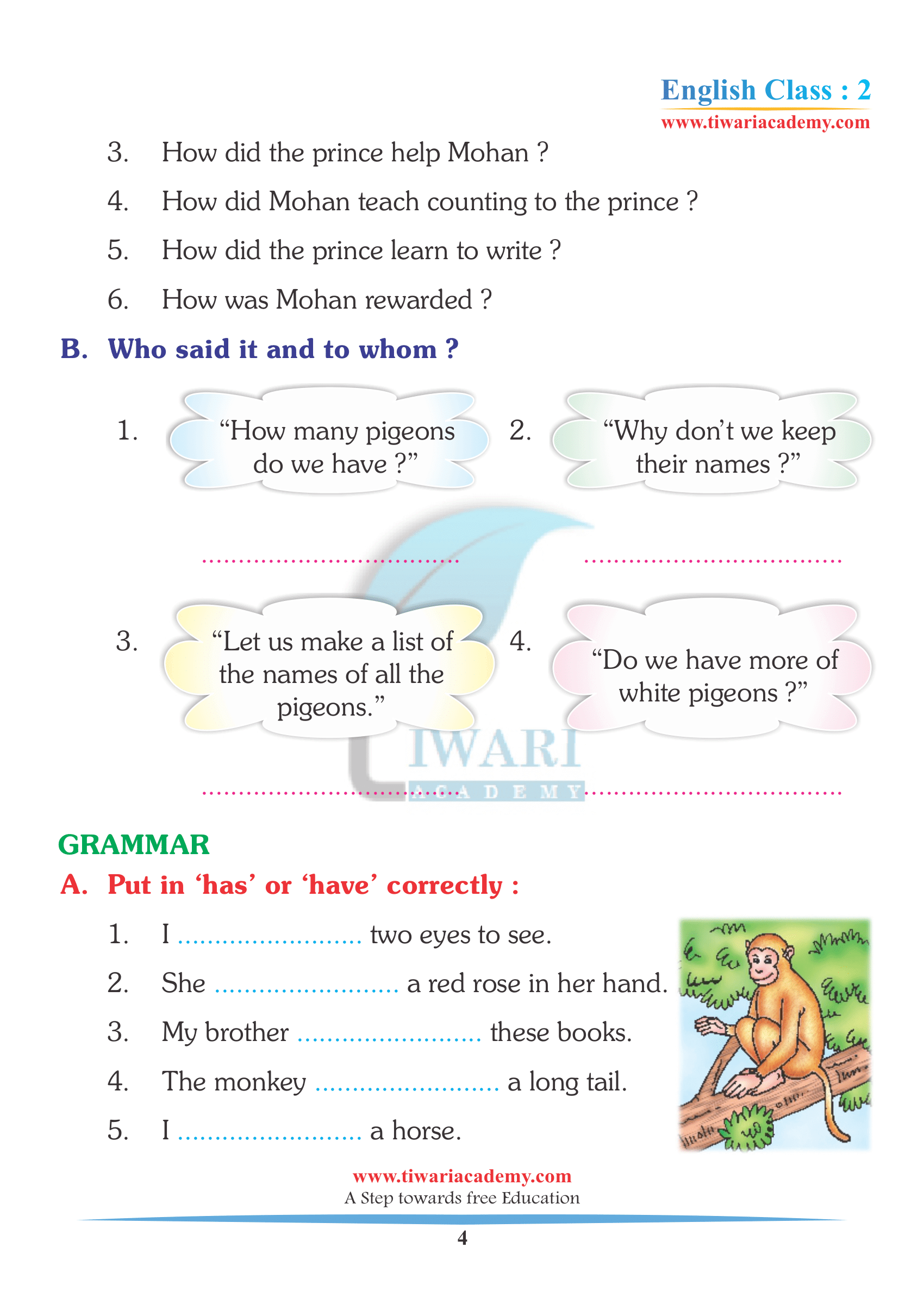 Class 2 English Unit 7 Assignments