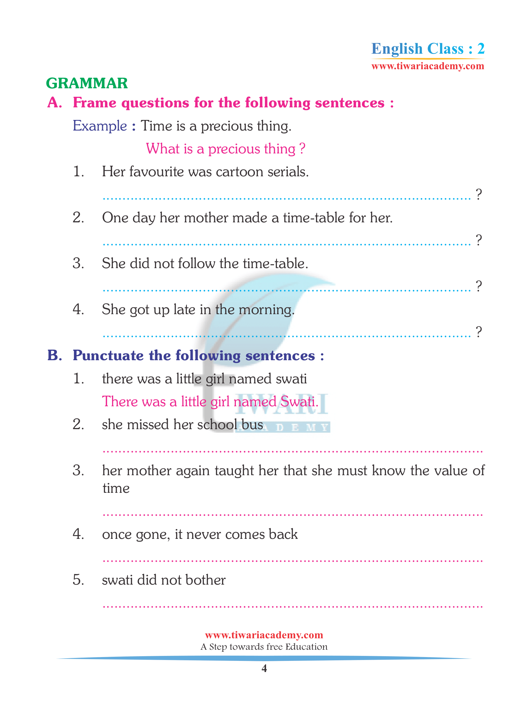 Class 2 English Unit 8 Assignments