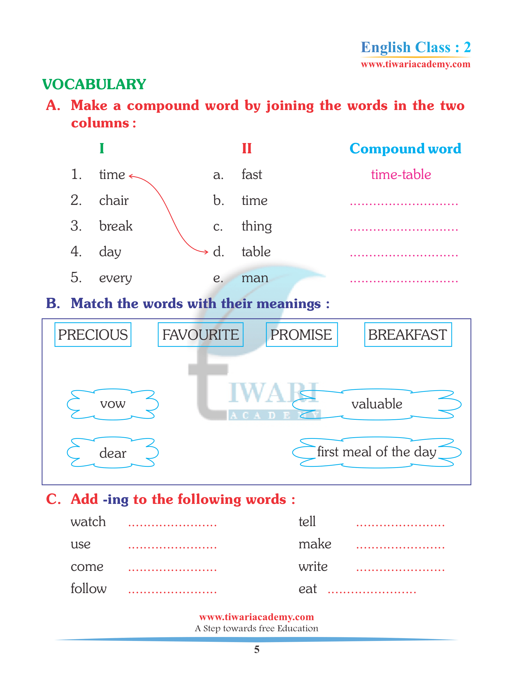 Class 2 English Unit 8 Worksheets