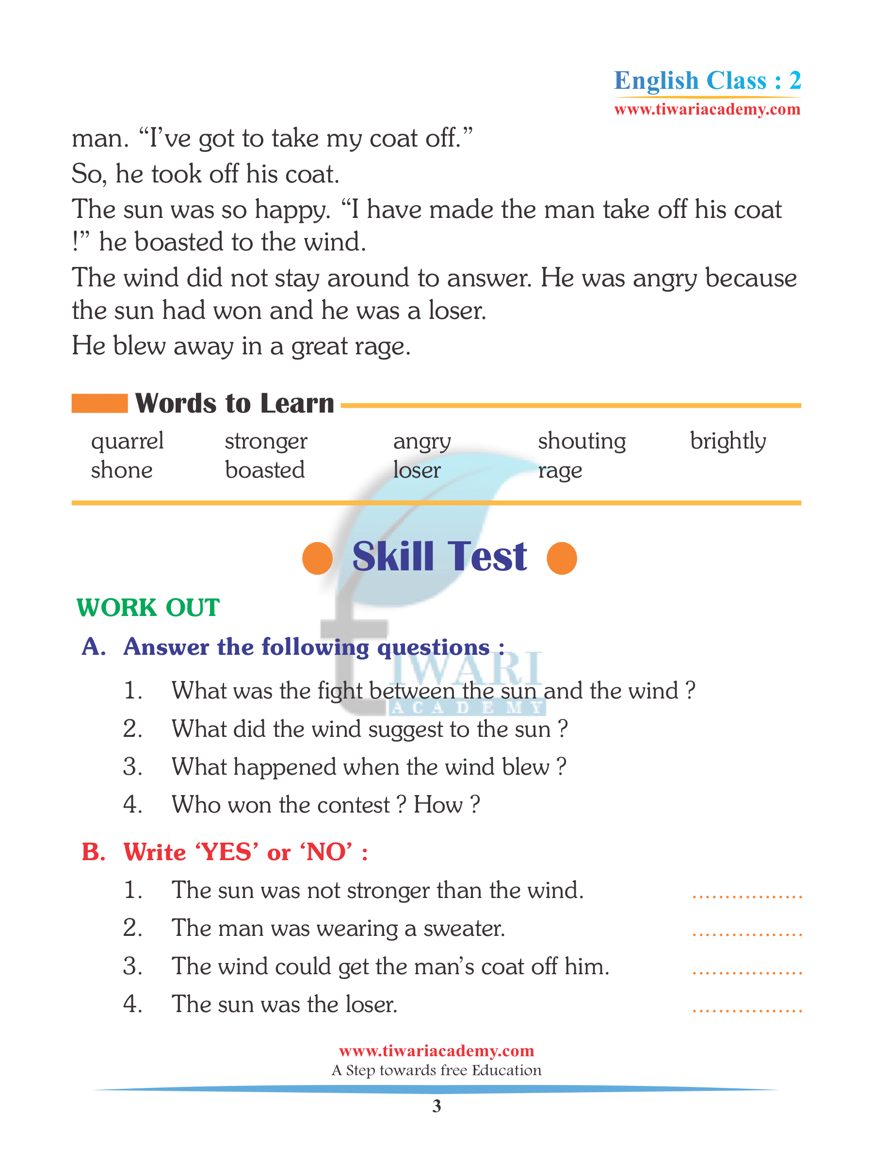 Class 2 English Unit 9 Practice Questions
