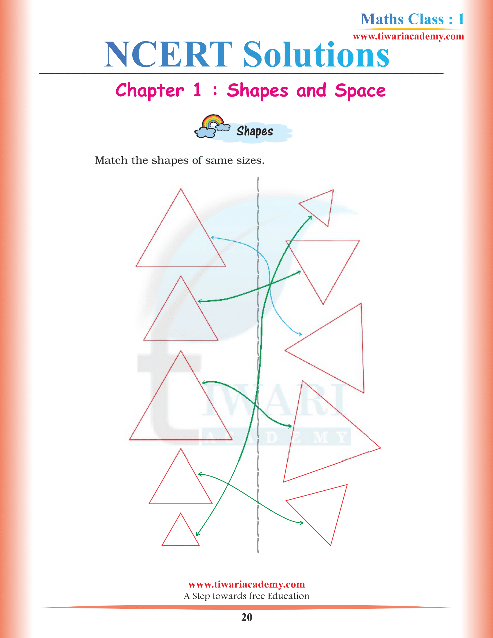 Class 1 Maths Chapter 1 Matching answers