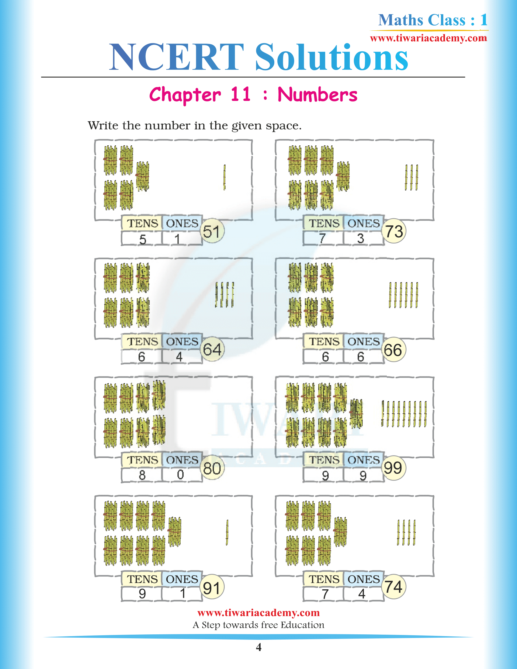 Class 1 Maths Chapter 11 Solutions in English