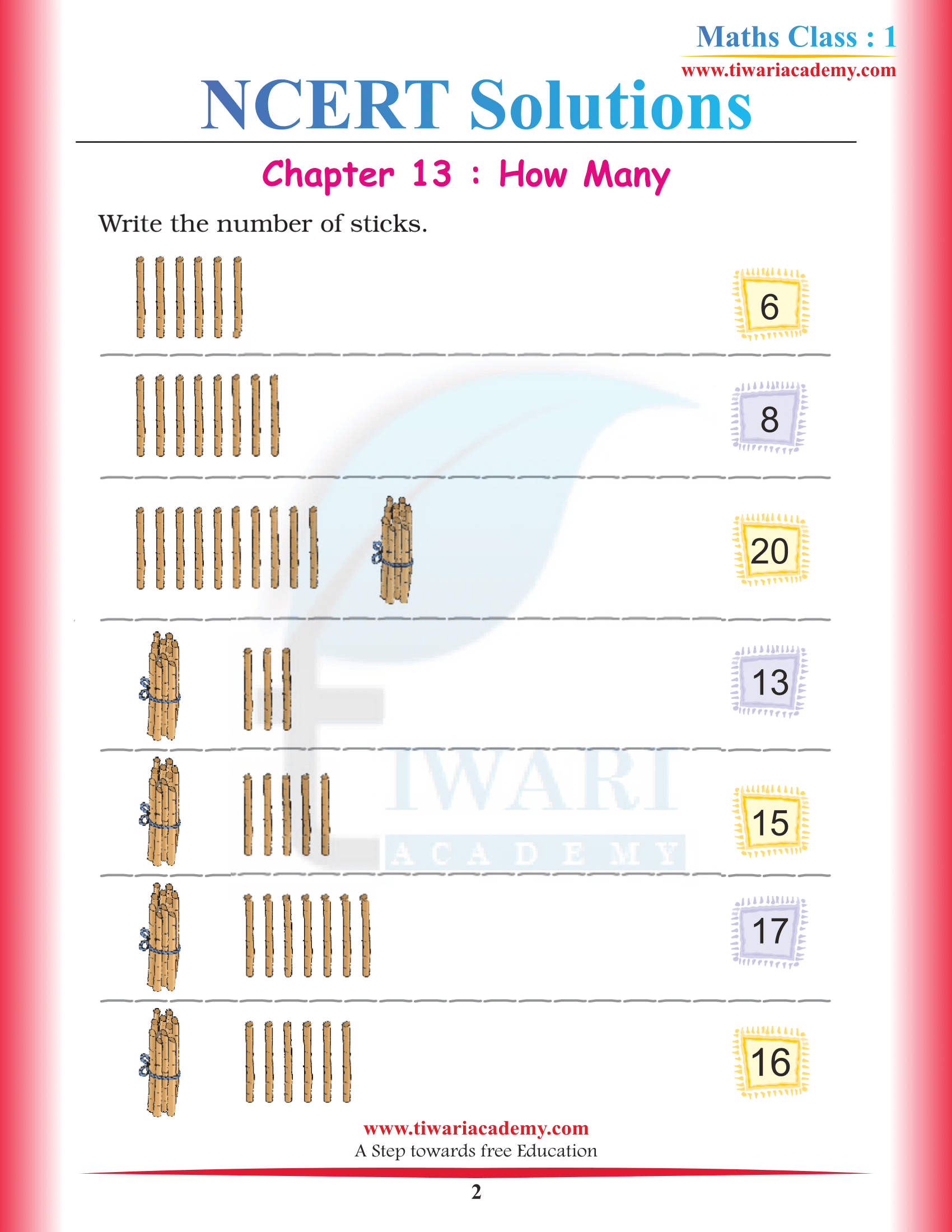 Class 1 Maths Chapter 13 in PDF solutions