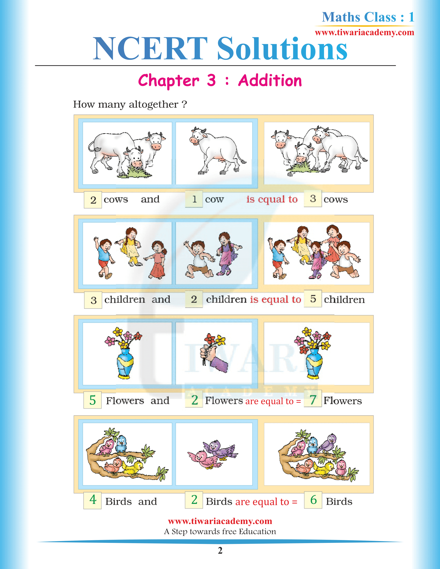 Class 1 Maths Chapter 3 NCERT Solutions in PDF