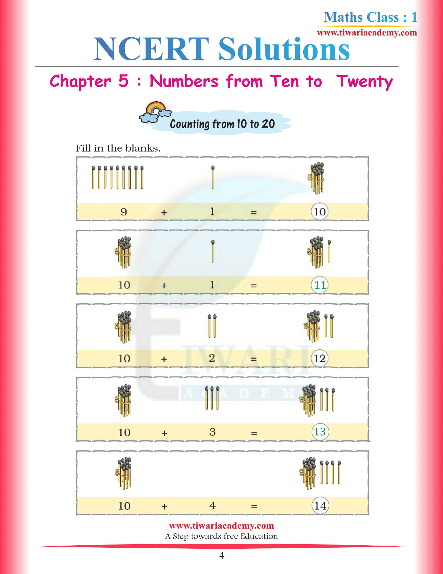 Class 1 Maths Chapter 5 NCERT Solutions in PDF