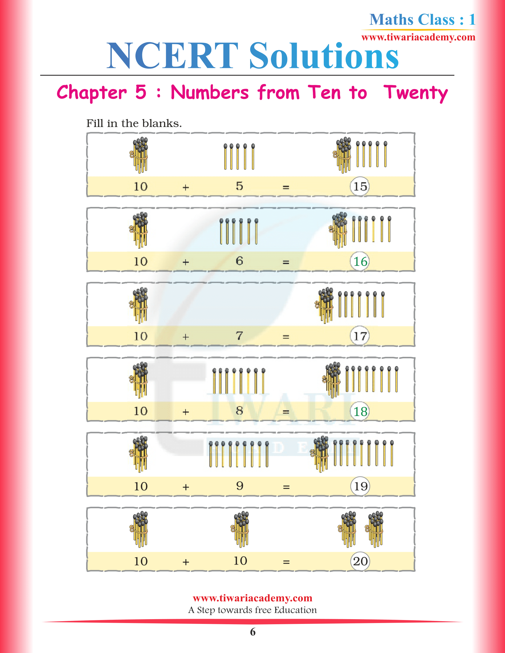 Class 1 Maths Chapter 5 download NCERT Solutions