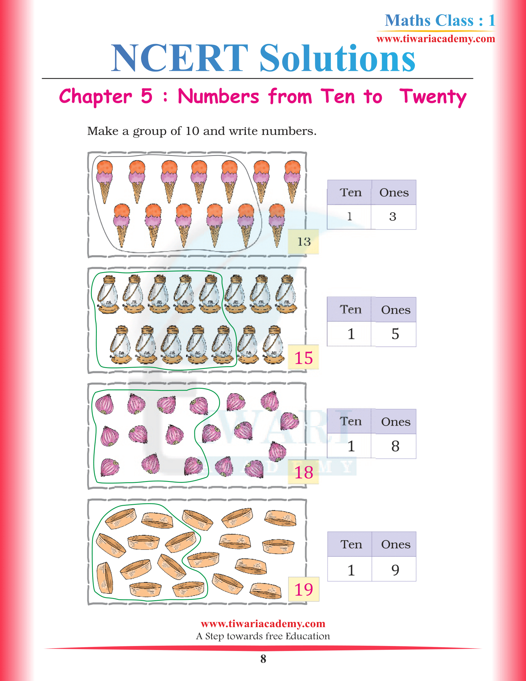 NCERT Solutions for Class 1 Maths Chapter 5 in PDF