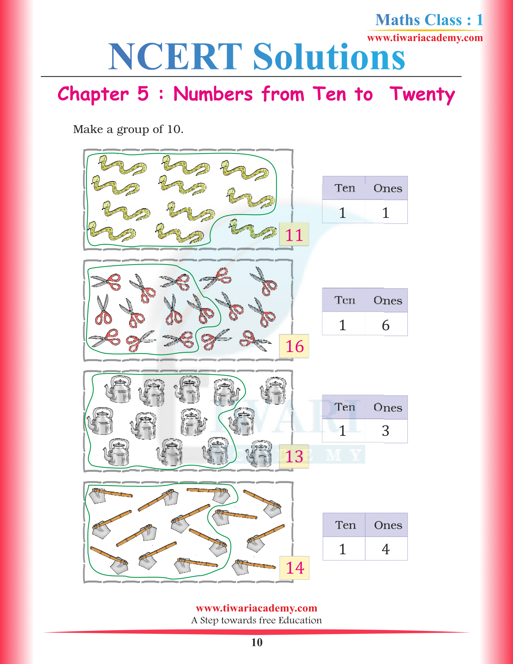 NCERT Solutions for Class 1 Maths Chapter 5 in English Medium