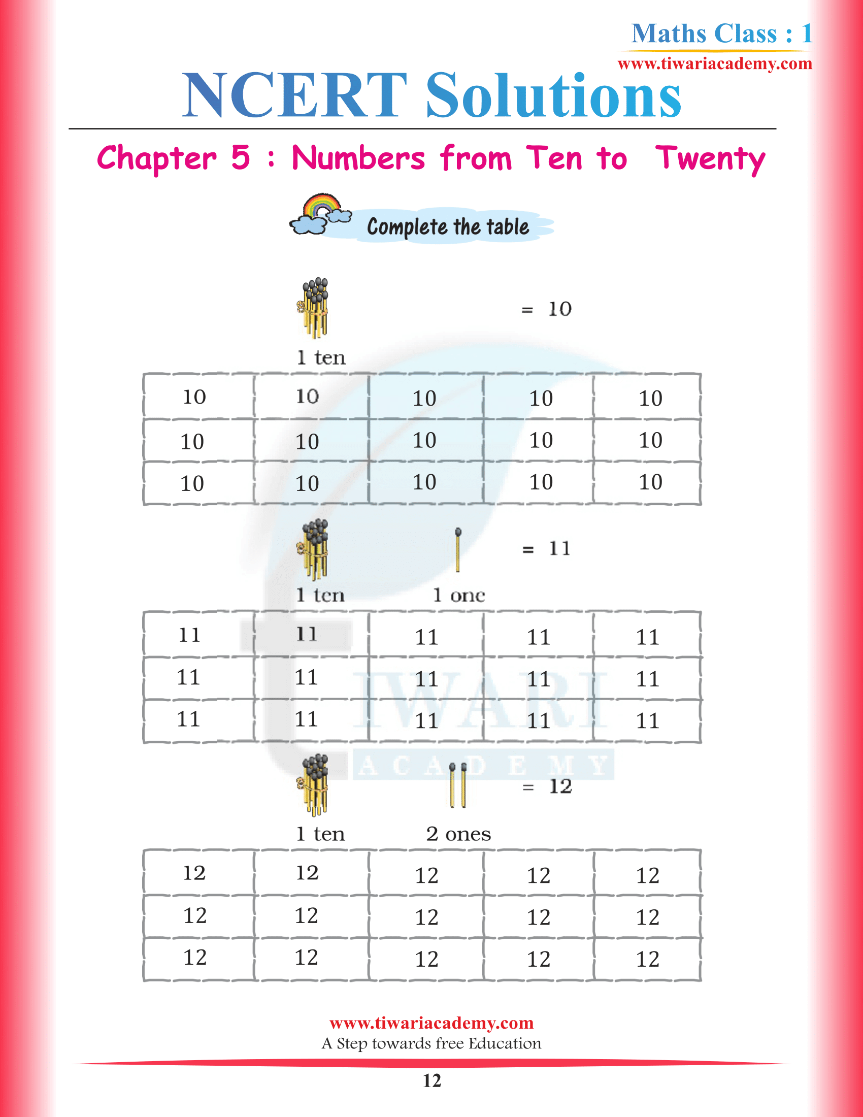 NCERT Solutions for Class 1 Maths Chapter 5 all answers