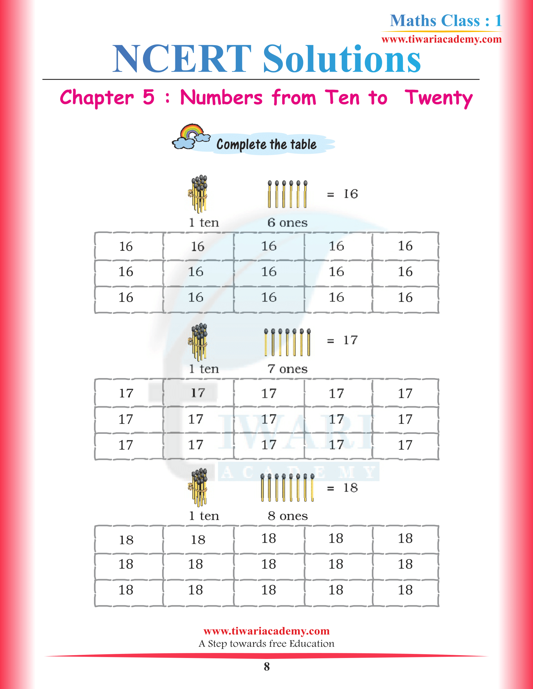 Grade 1 Maths Chapter 5 sols free