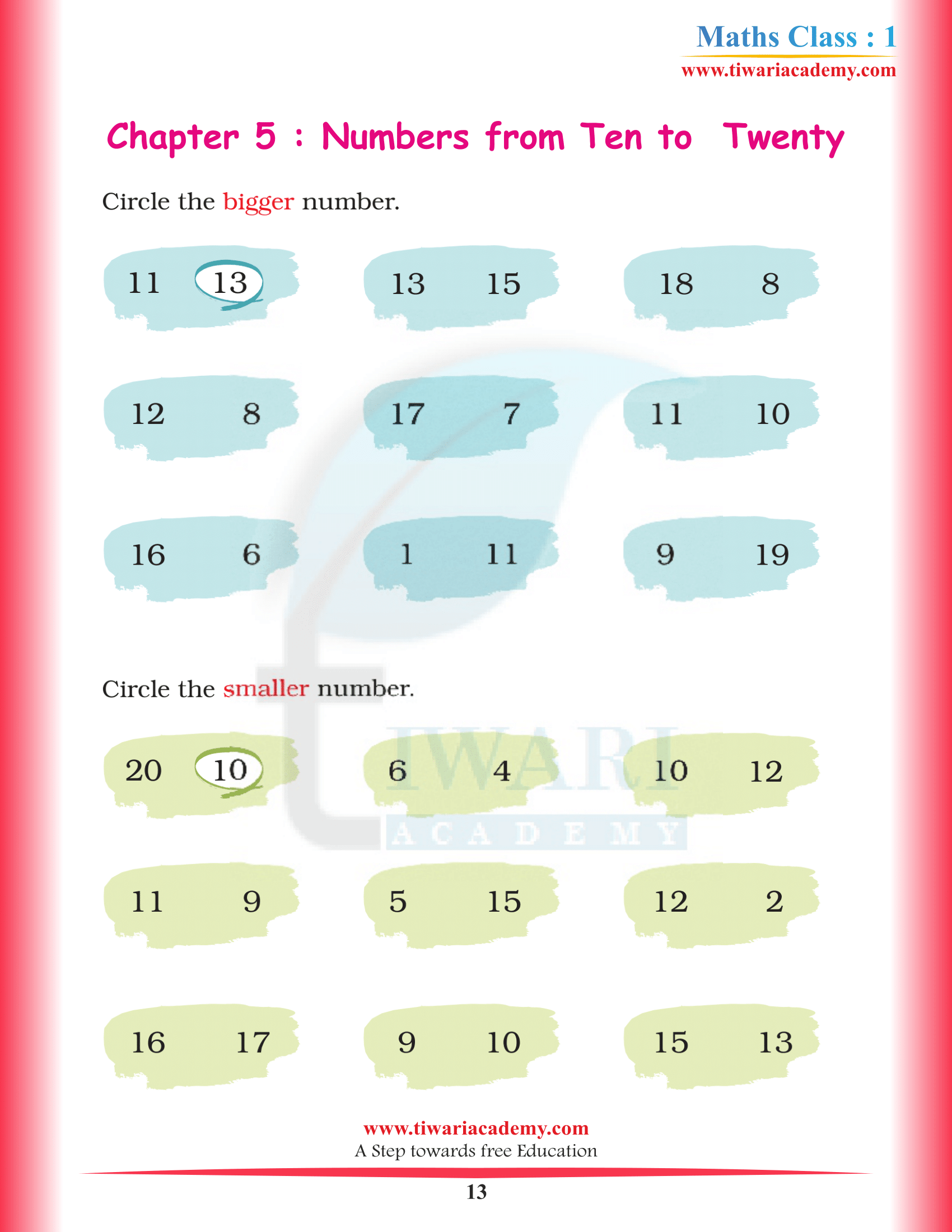 Class 1st Maths Chapter 5 answers