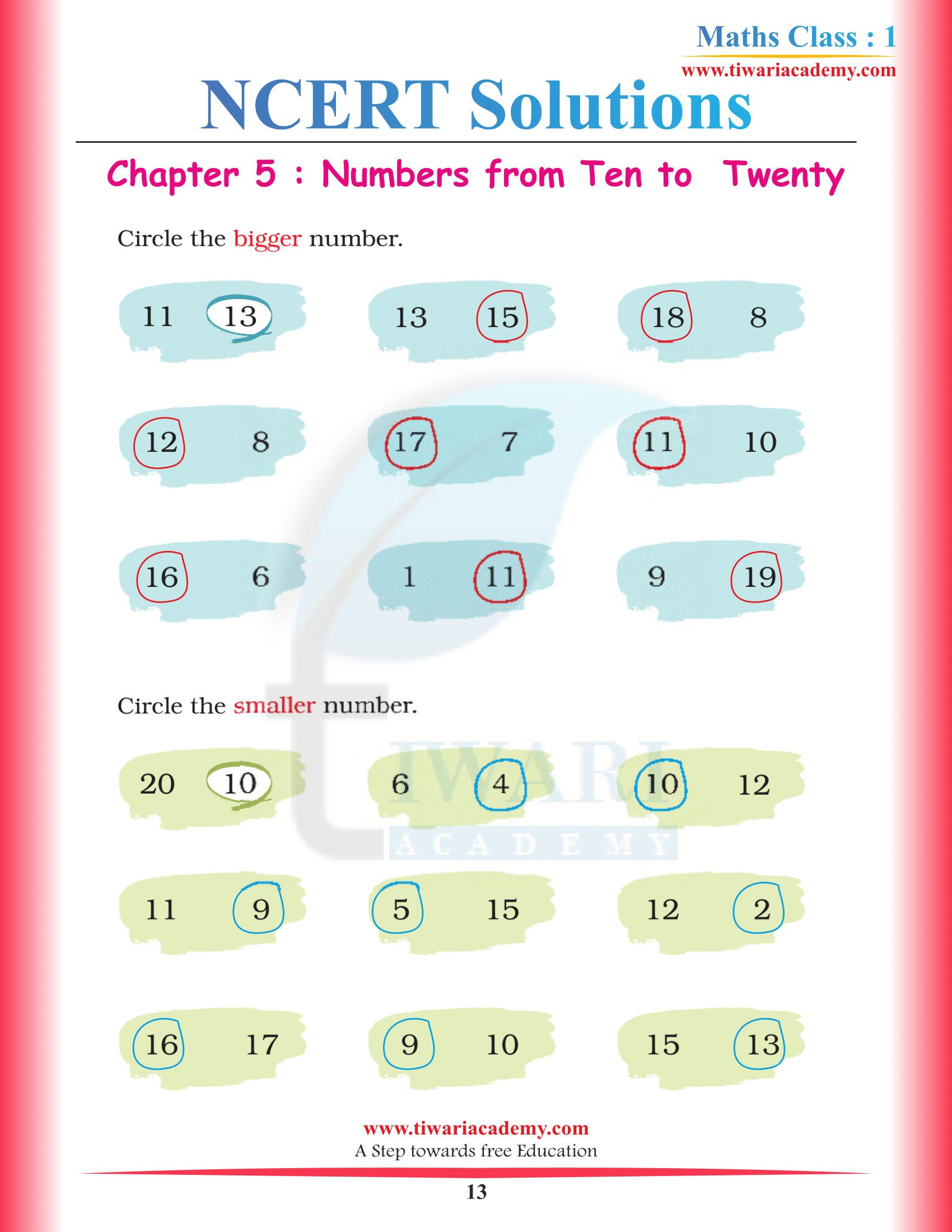 Class 1st Maths Chapter 5 question answers