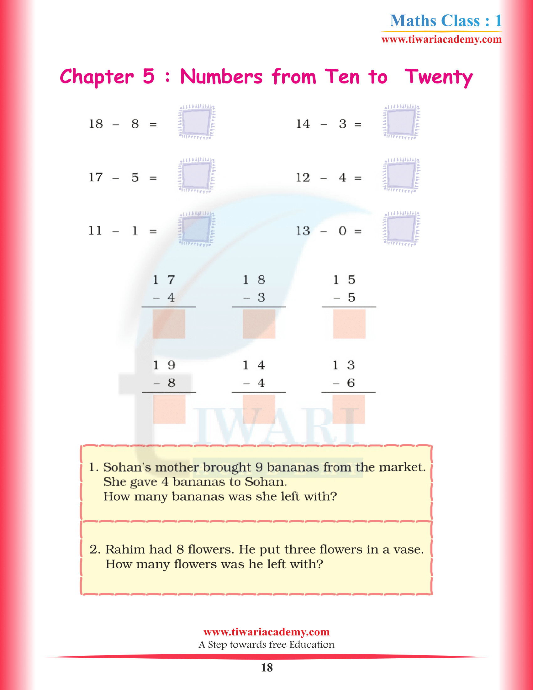 Standard 1st Maths Chapter 5 in English