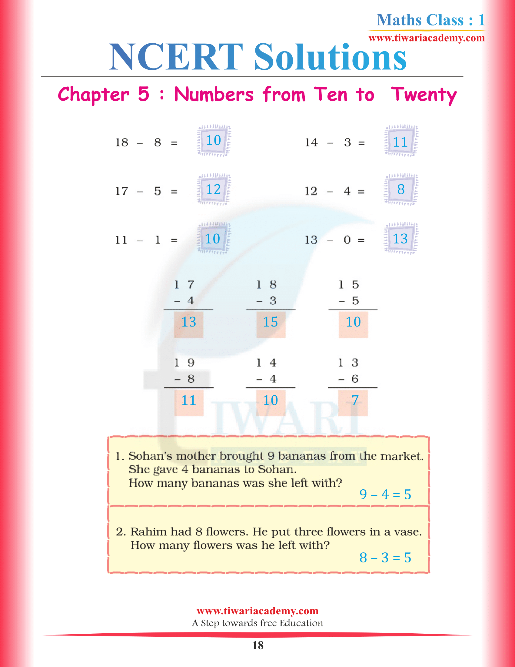 Standard 1st Maths Chapter 5 in PDF free