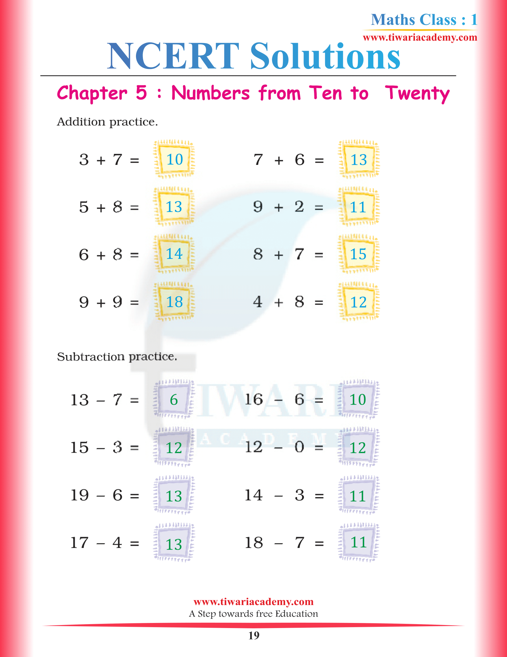 Standard 1st Maths Chapter 5
