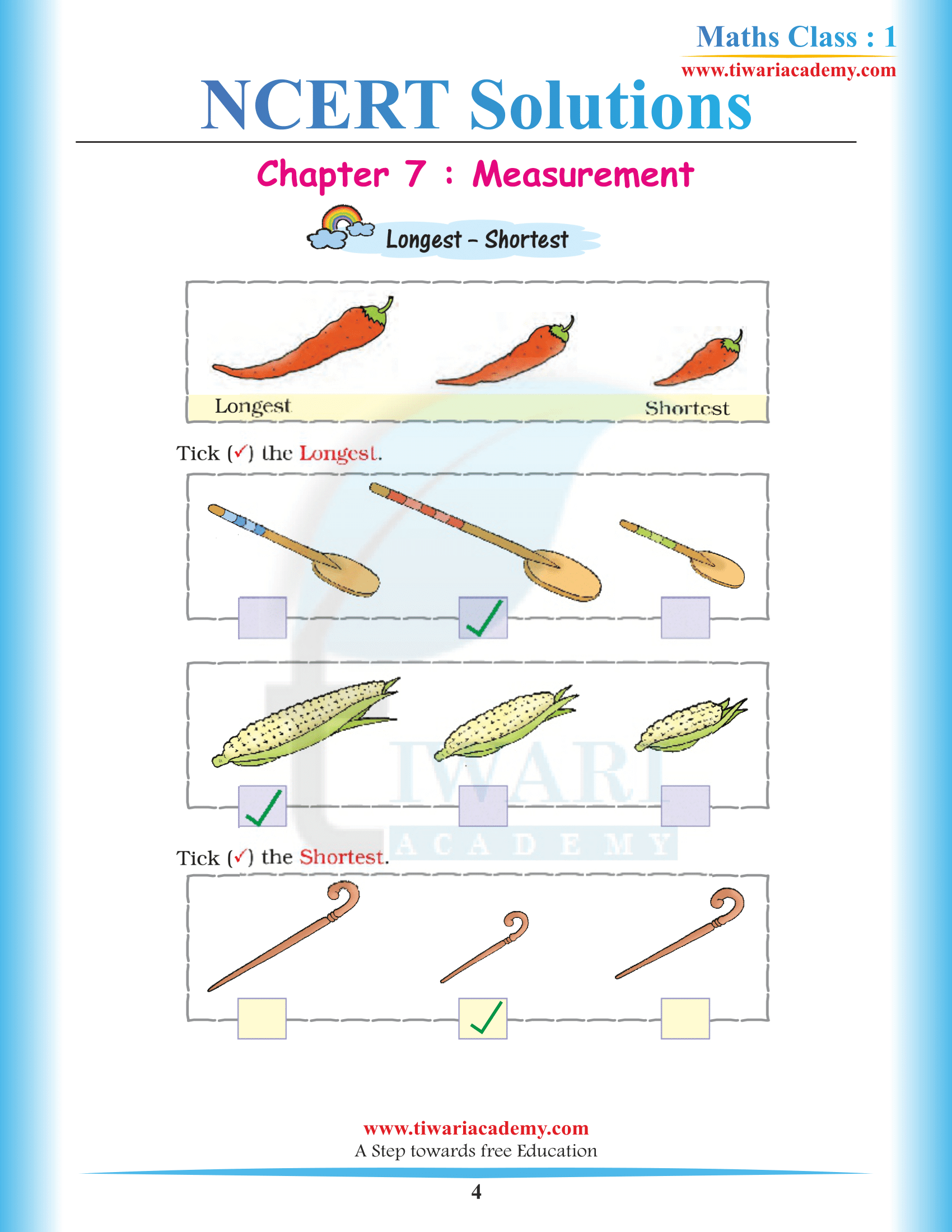 NCERT Solutions for Class 1 Maths Chapter 7 in PDF