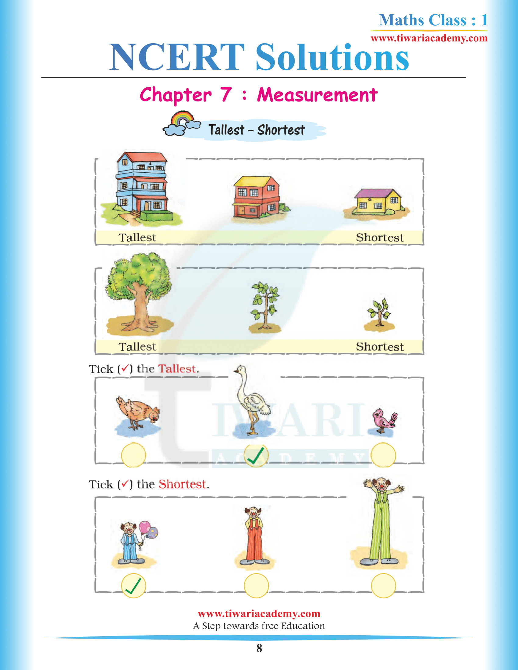 Class 1 Maths Chapter 7 solutions in English Medium