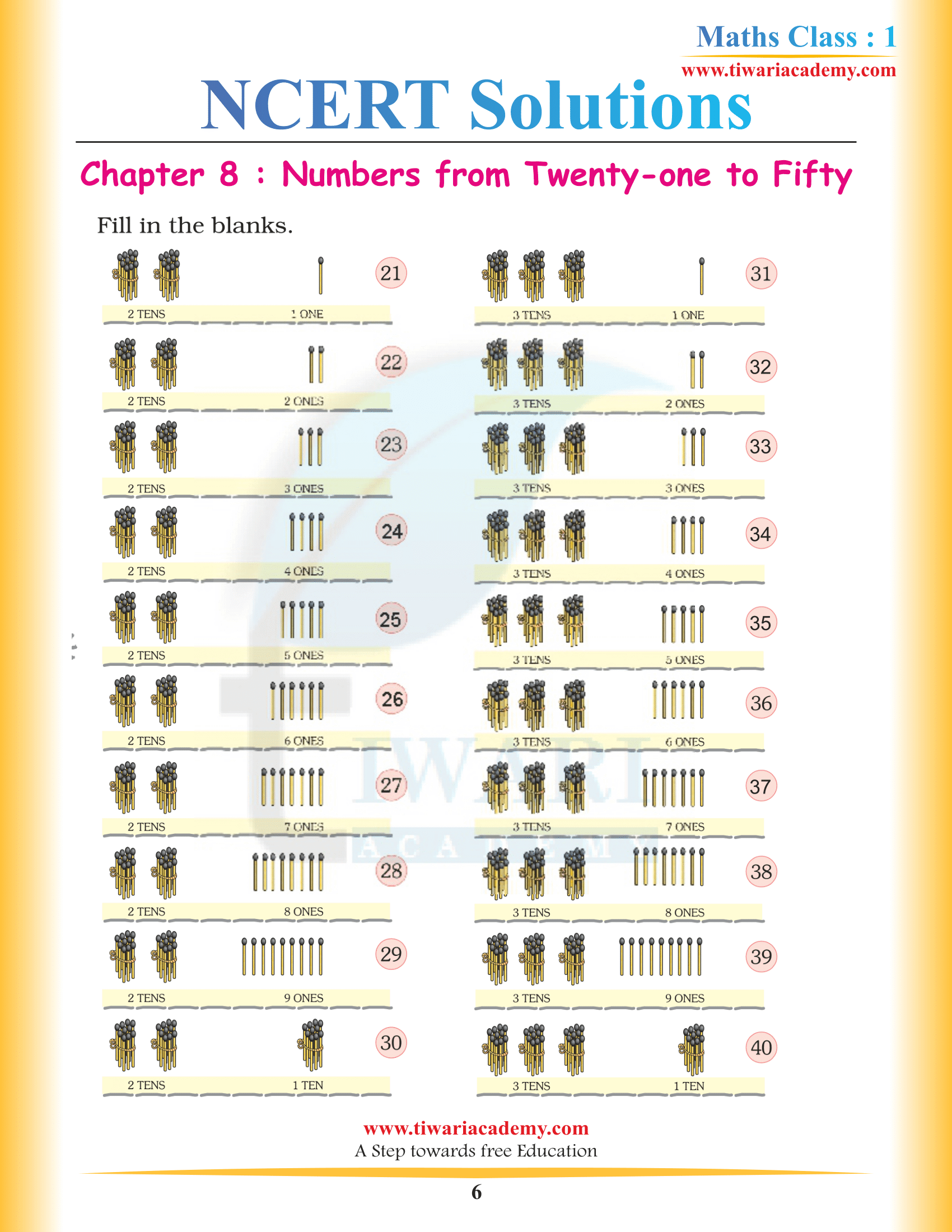 Class 1 Maths Chapter 8 in PDF