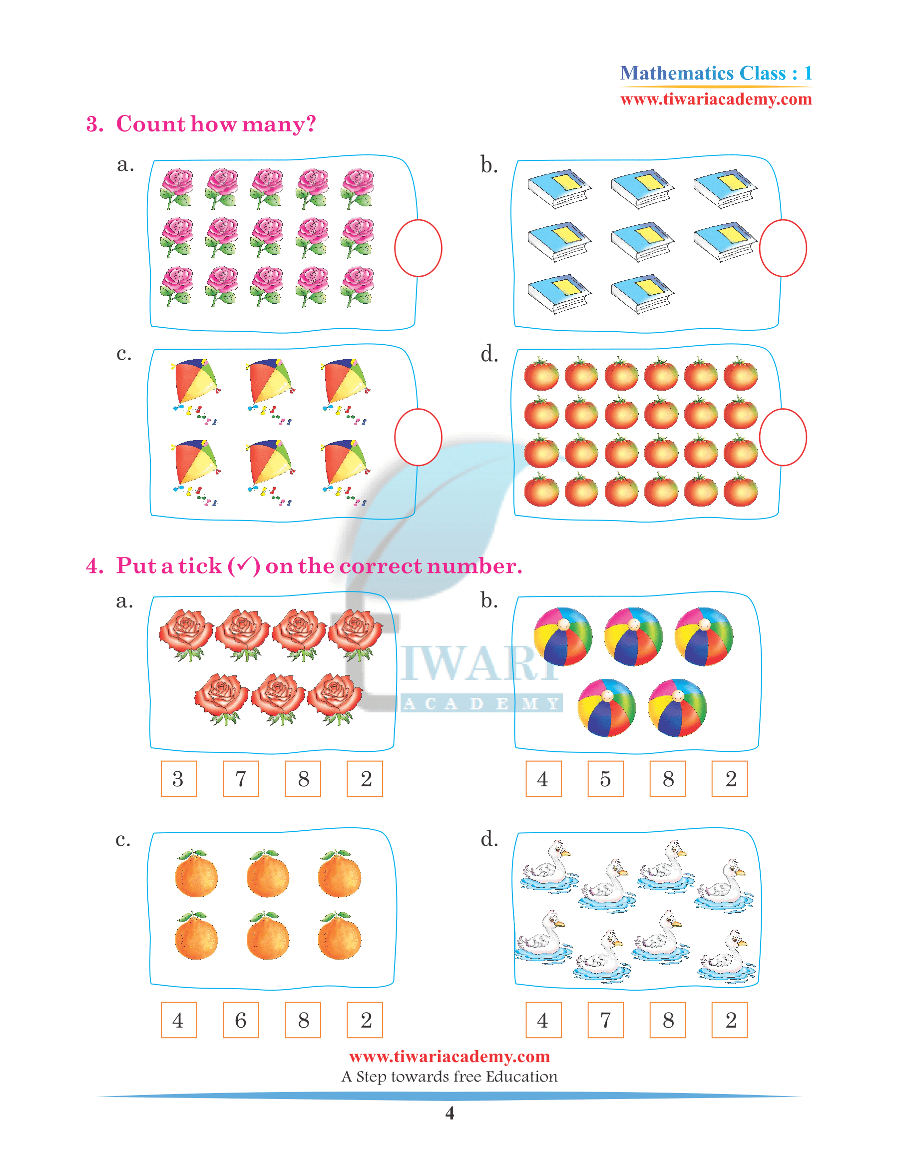 Class 1 Maths Chapter 1 Practice Book questions