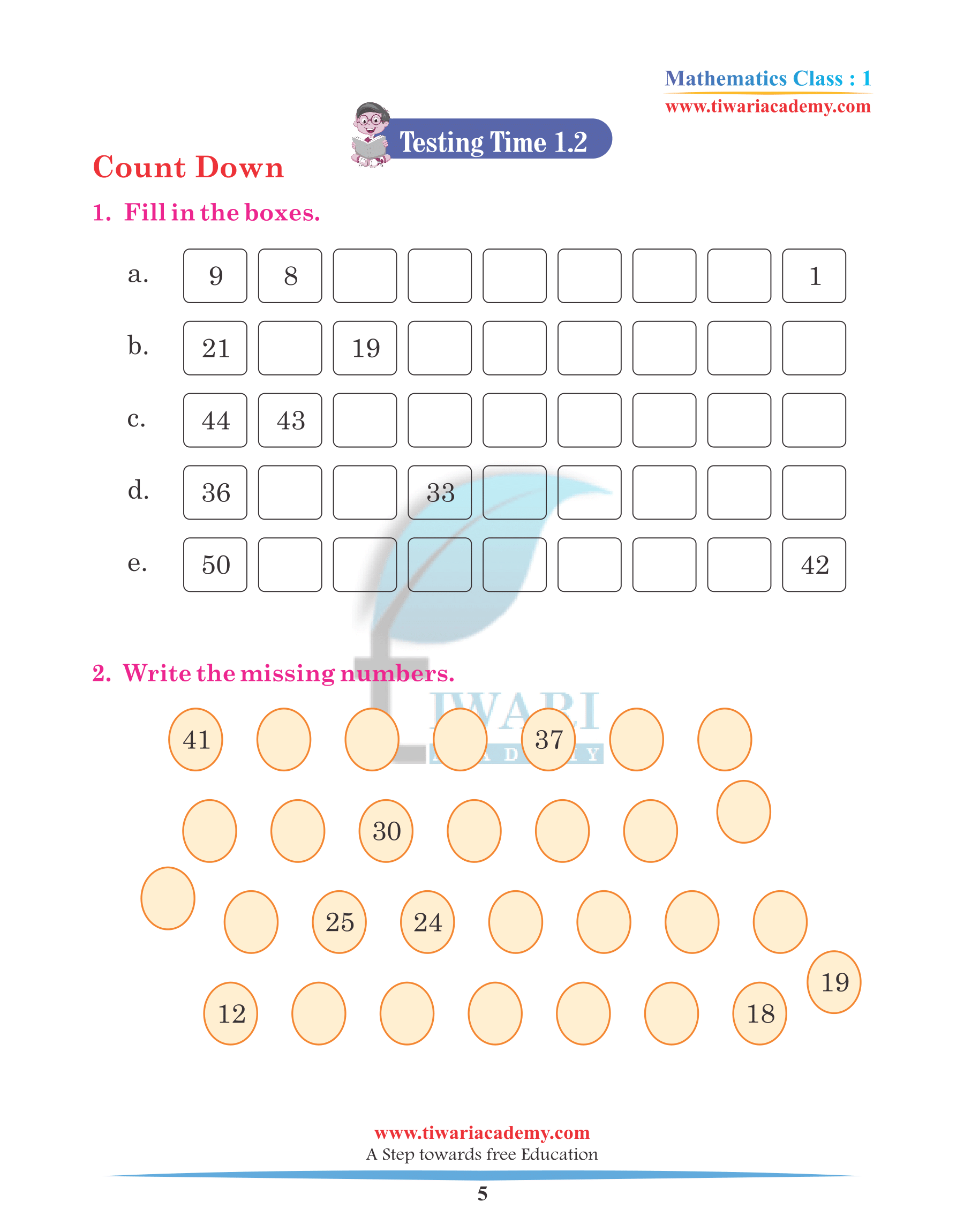 Class 1 Maths Chapter 1 Practice Book answers