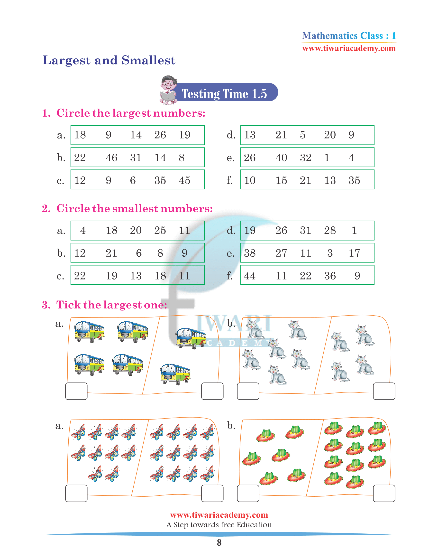 Grade 1 Maths Chapter 1 Assignments