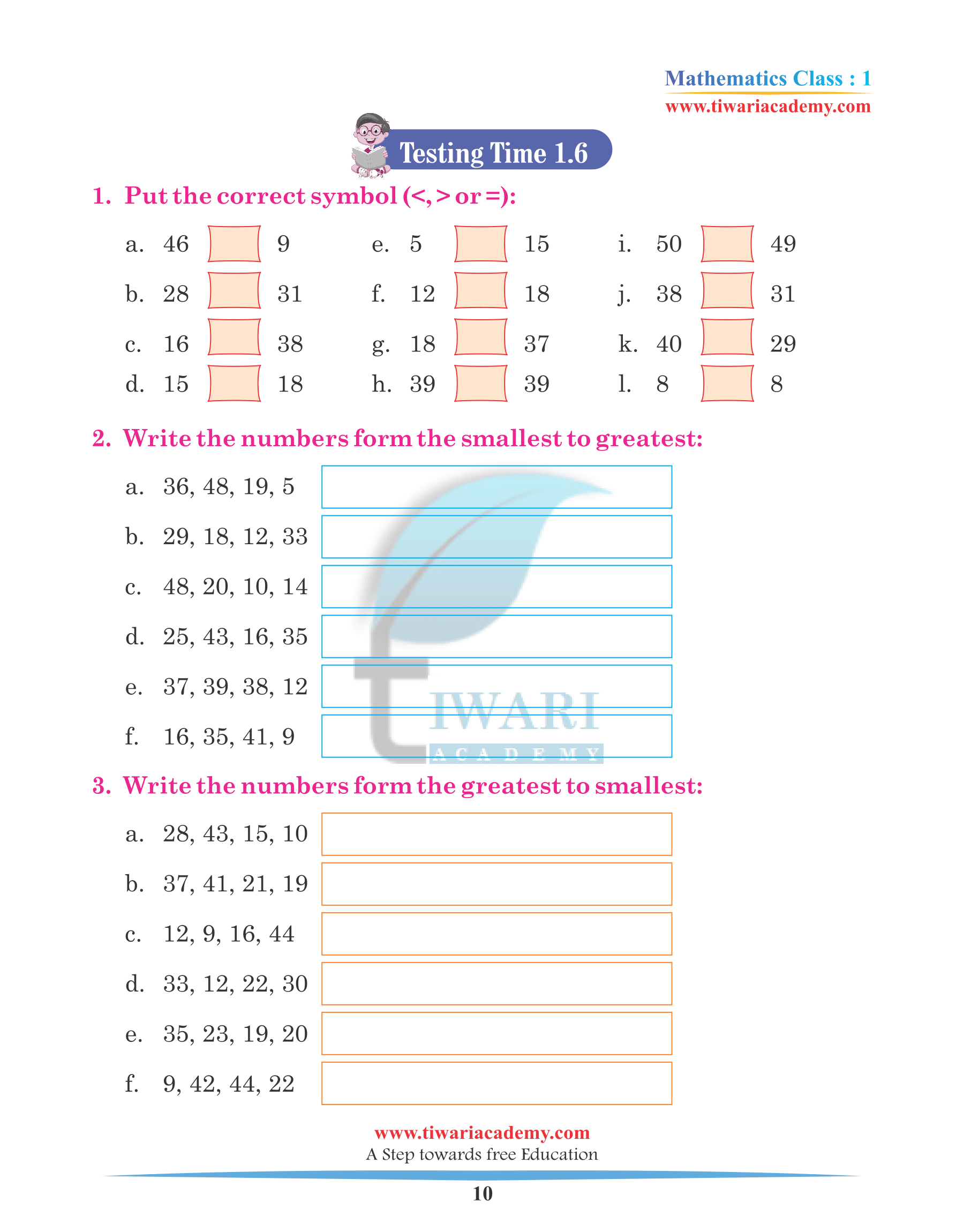 Grade 1 Maths Chapter 1 worksheets