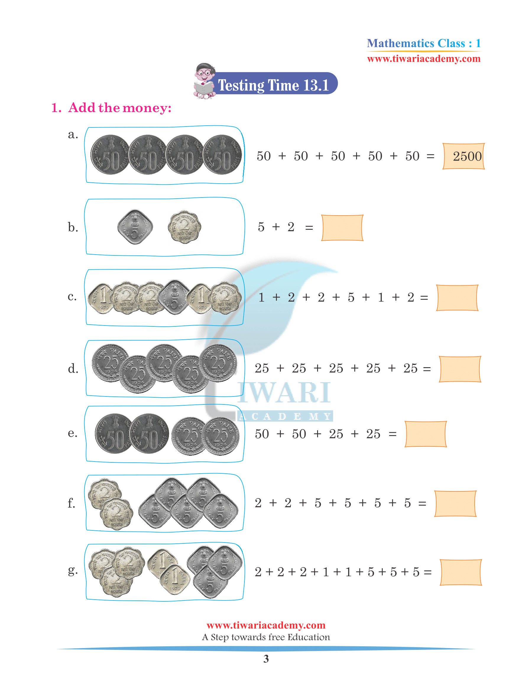 Class 1 Maths Chapter 13 Practice Assignments