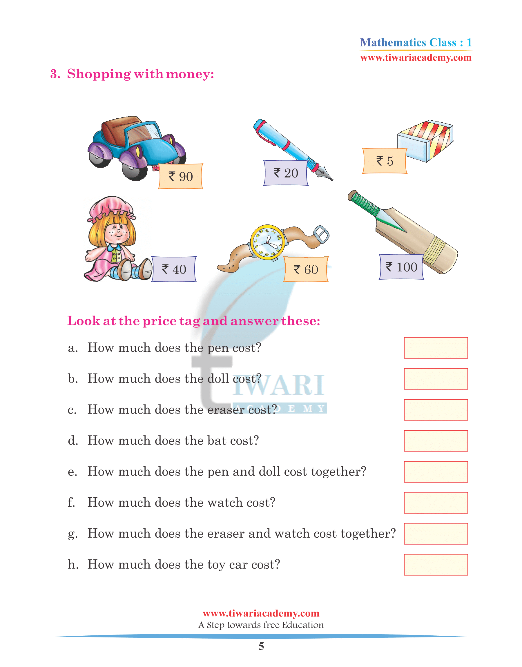 Class 1 Maths Chapter 13 Revision assignments