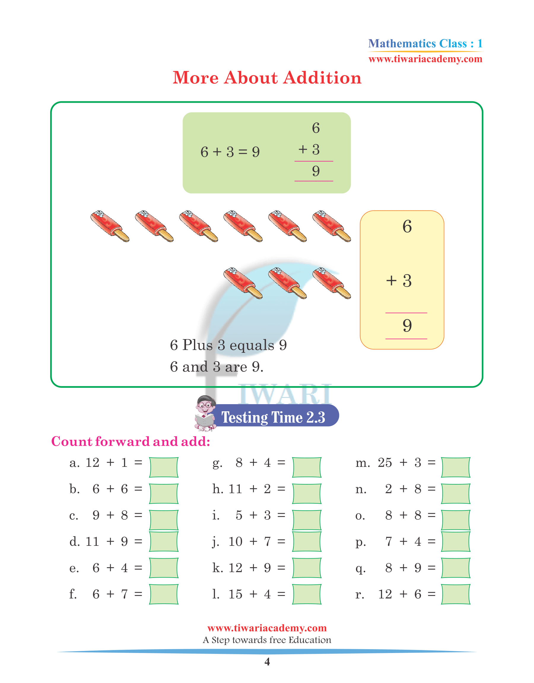 Class 1 Maths Chapter 2 worksheet