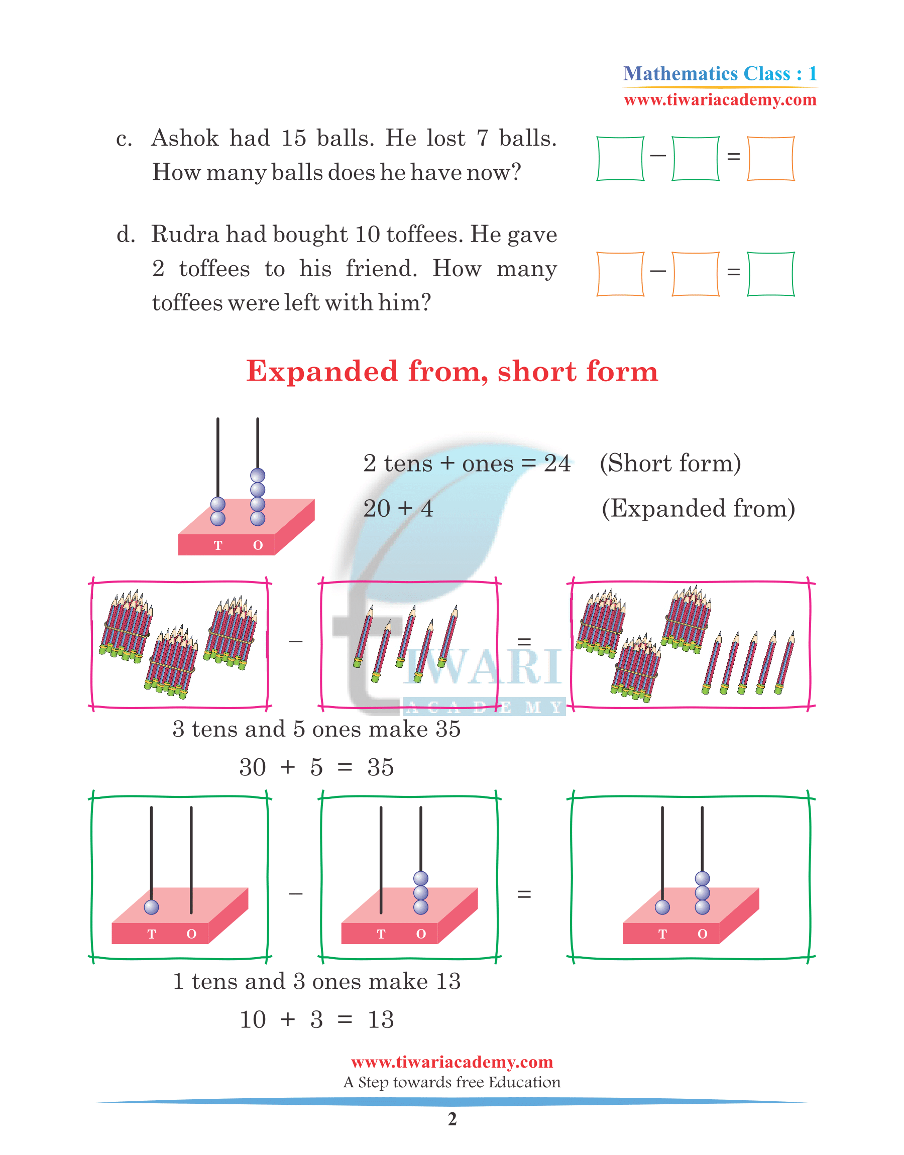 Class 1 Maths Chapter 3 Practice Questions