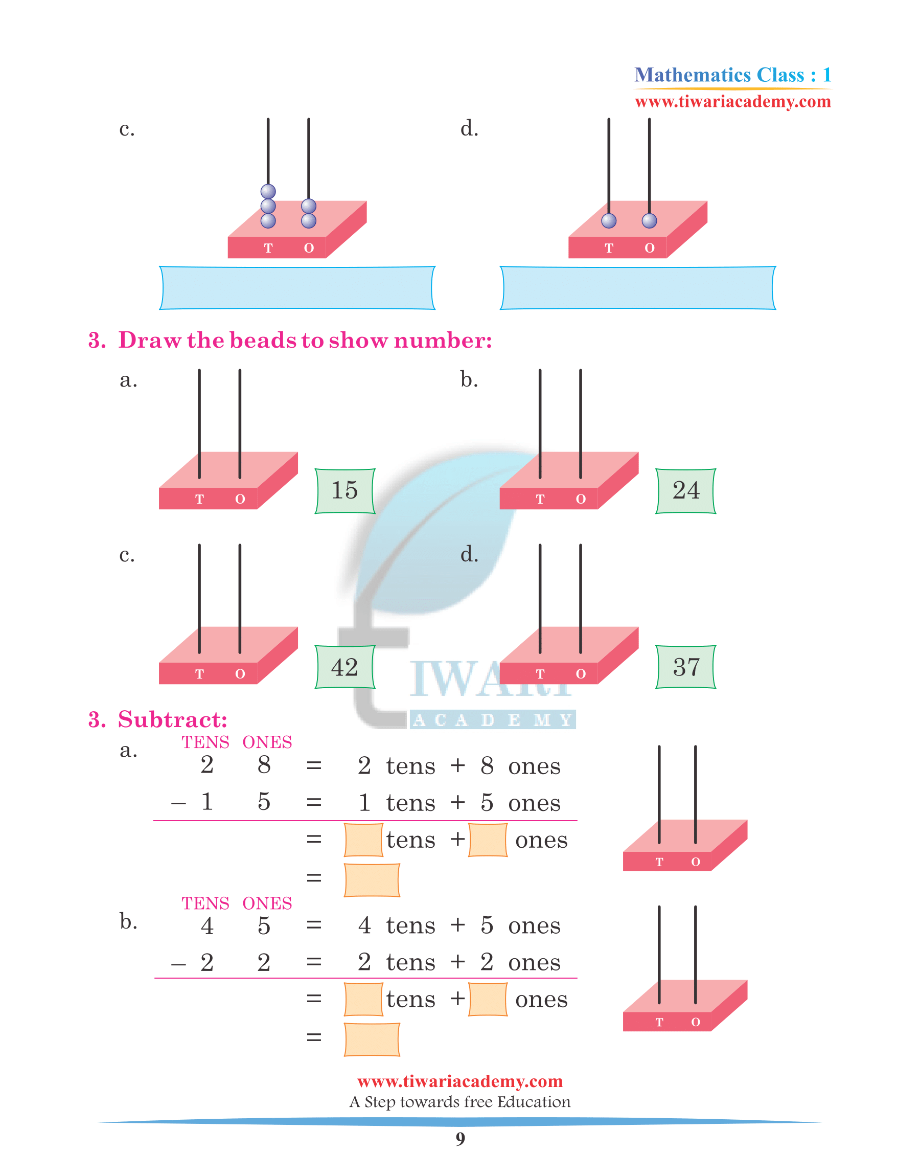 Class 1 Maths Chapter 3 Revision work