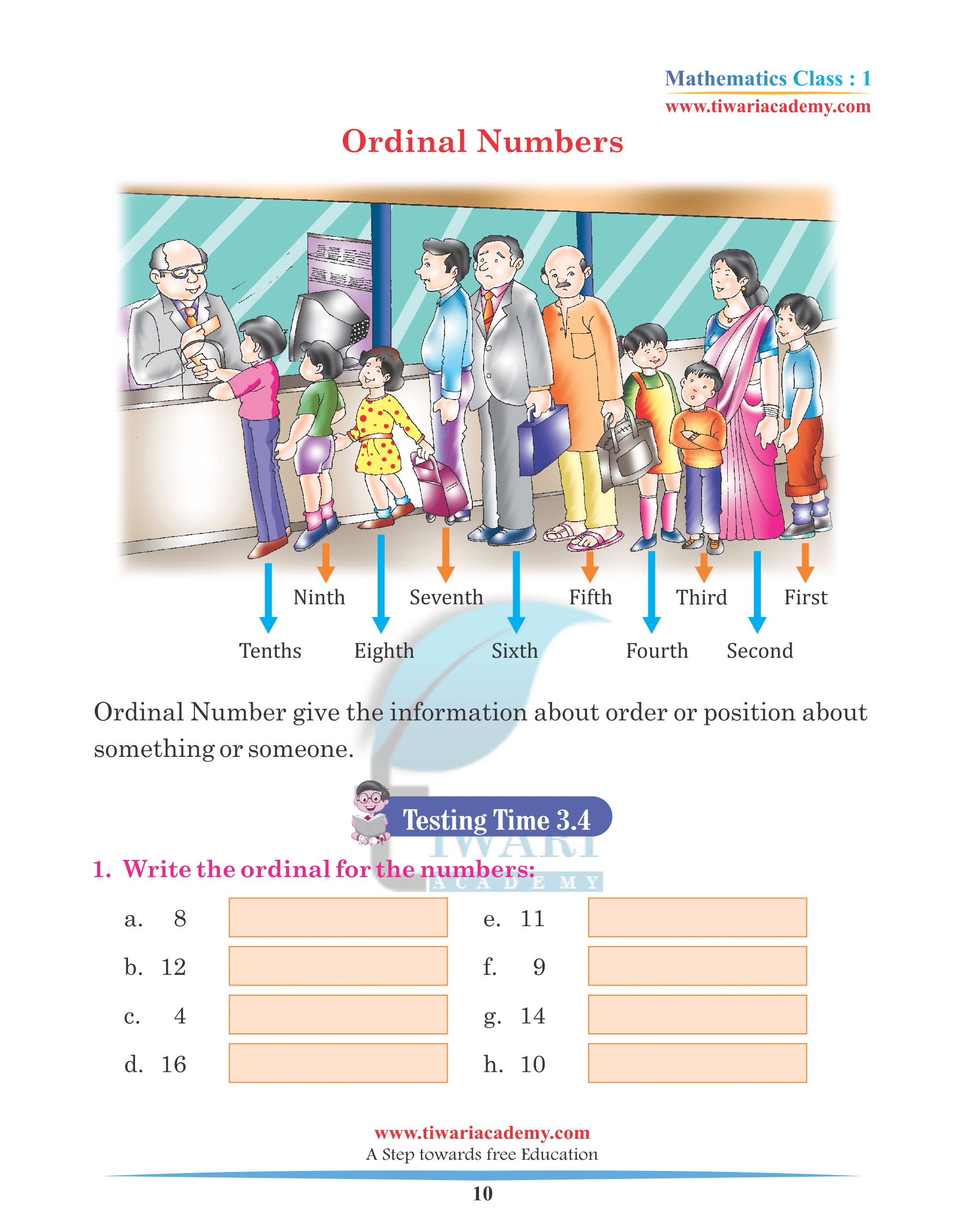 Class 1 Maths Chapter 3 Assignments practice