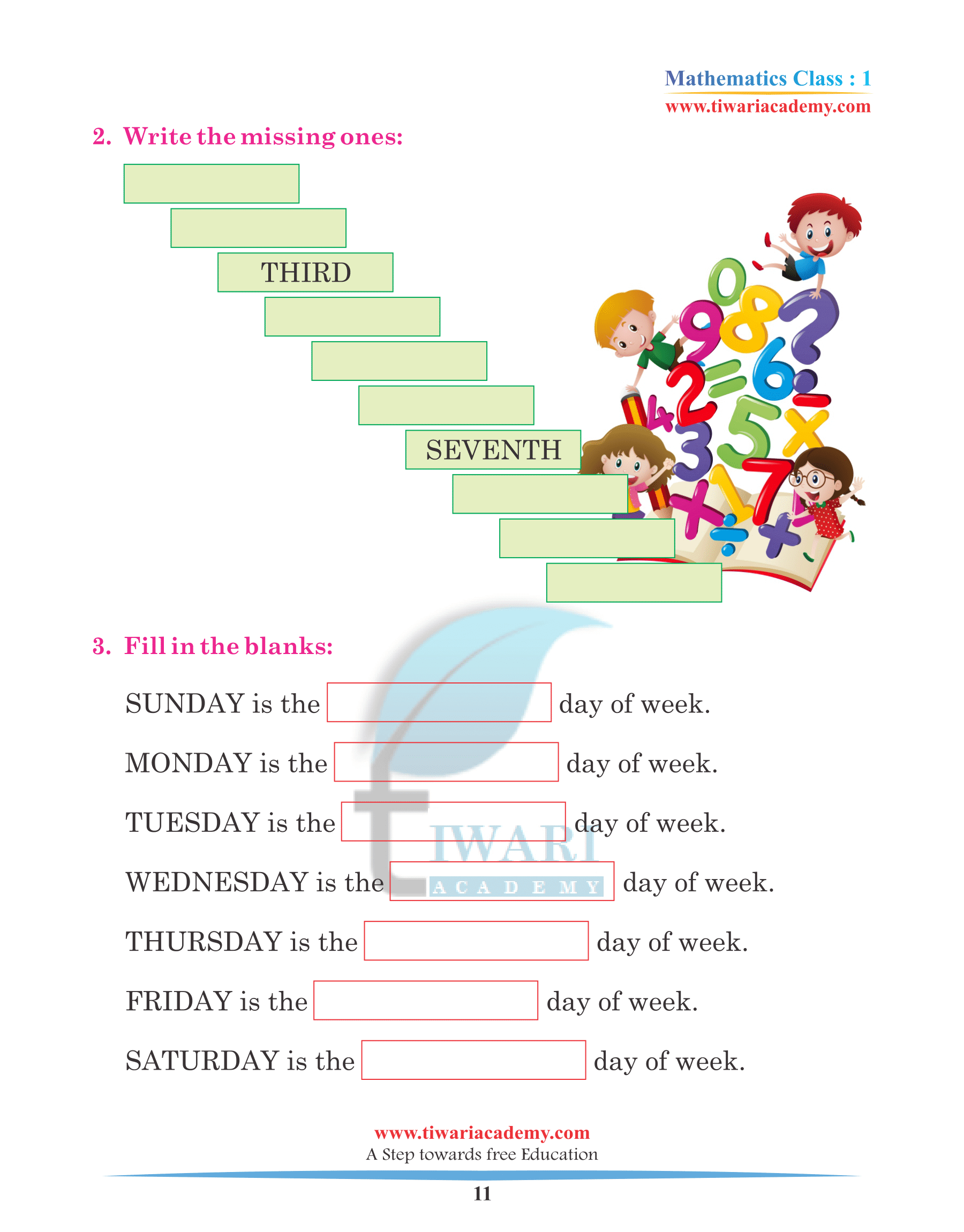 Class 1 Maths Chapter 3 Worksheet