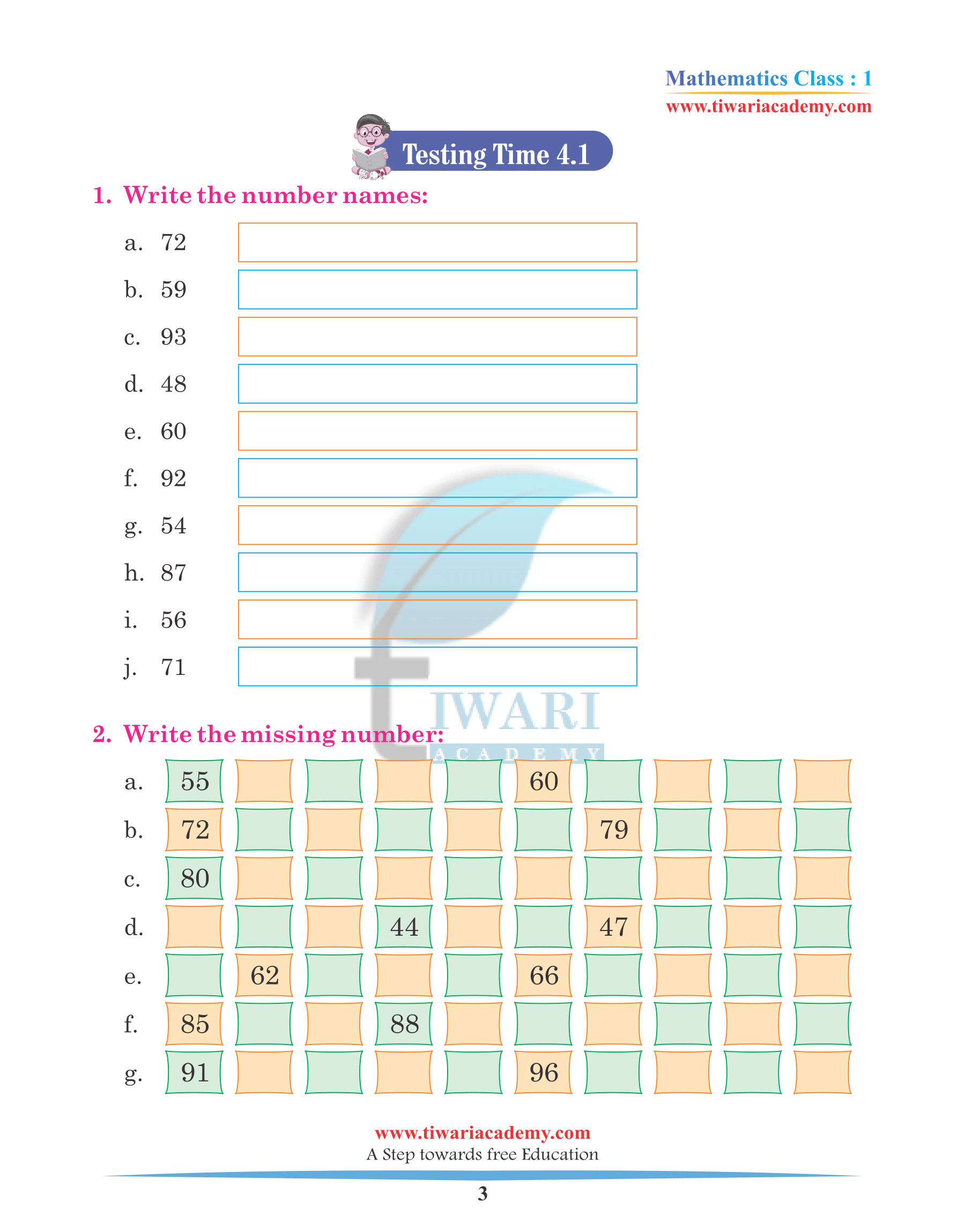 Class 1 Maths Chapter 4 Revision Book