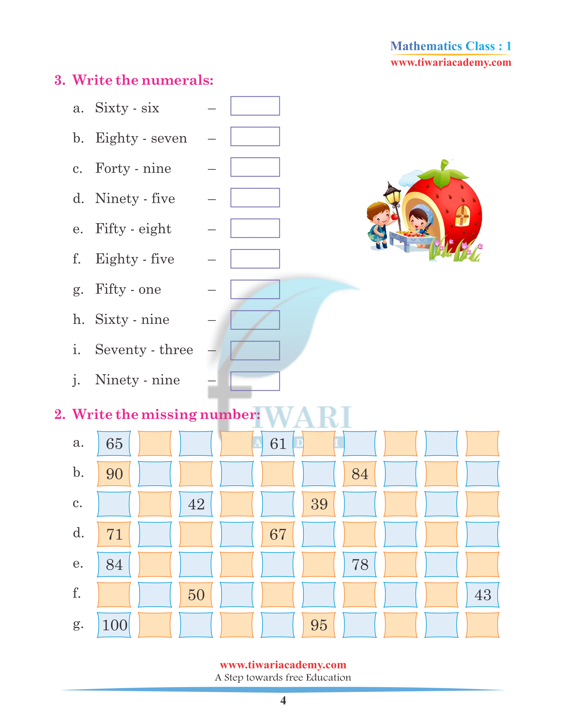 Class 1 Maths Chapter 4 Practice Questions