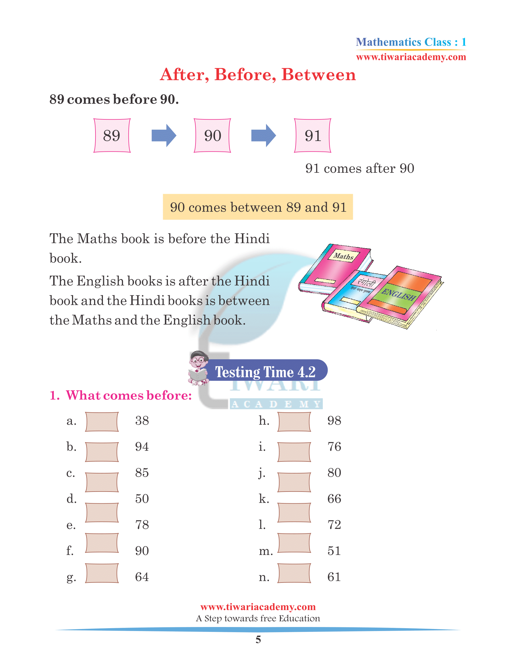 Class 1 Maths Chapter 4 Practice assignments