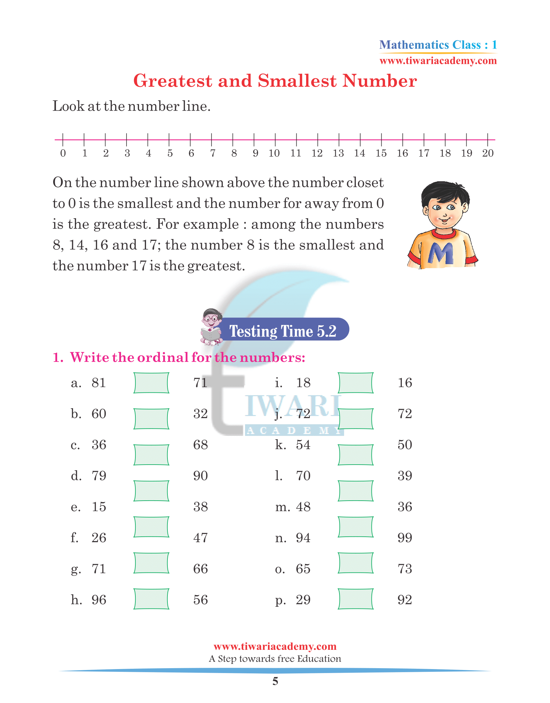 Class 1 Maths Chapter 5 Revision question answers