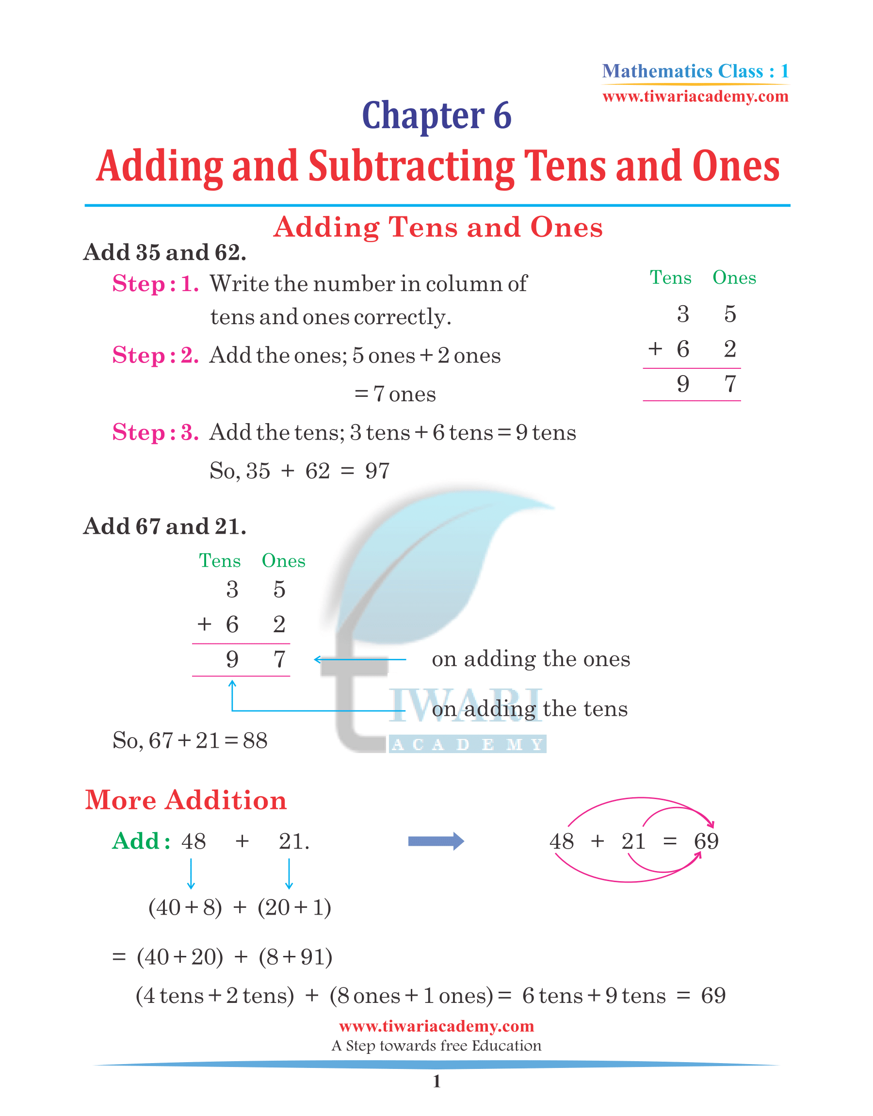 Class 1 Maths Chapter 6 Practice Book