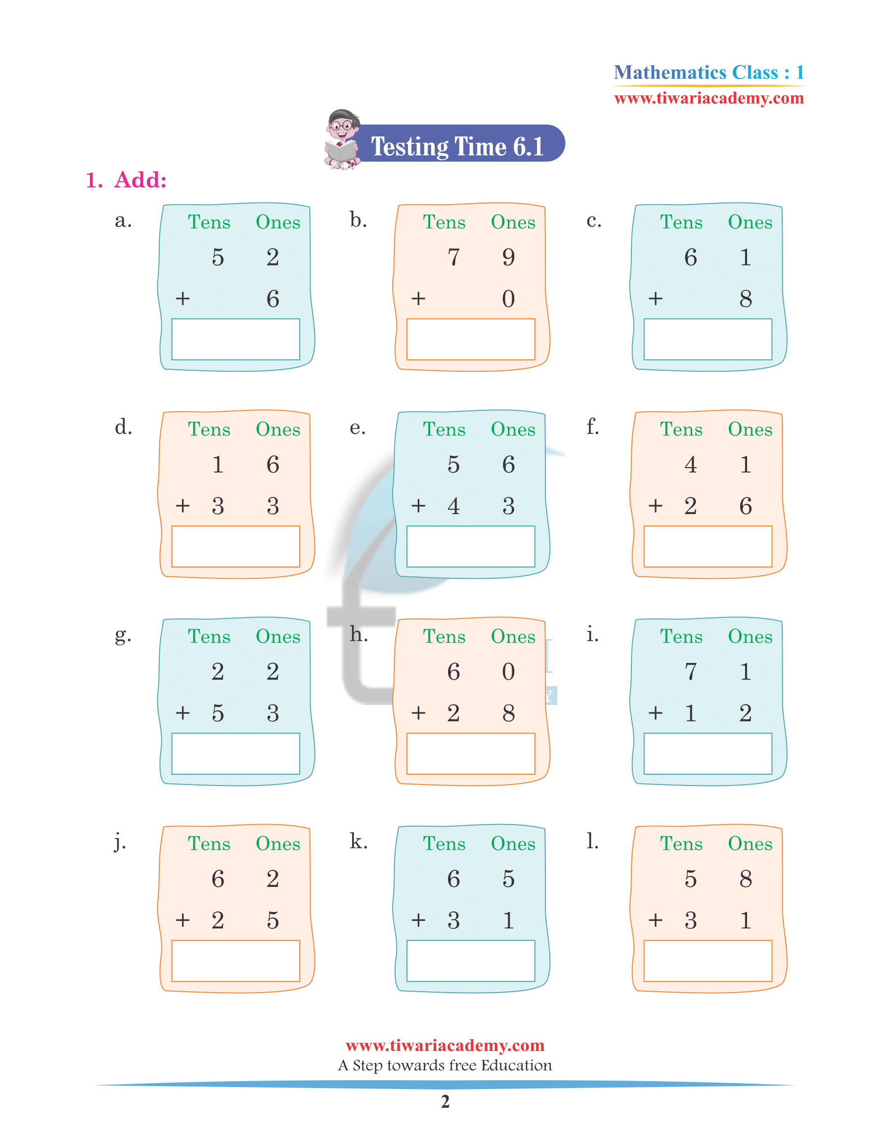 Class 1 Maths Chapter 6 Practice Book Questions