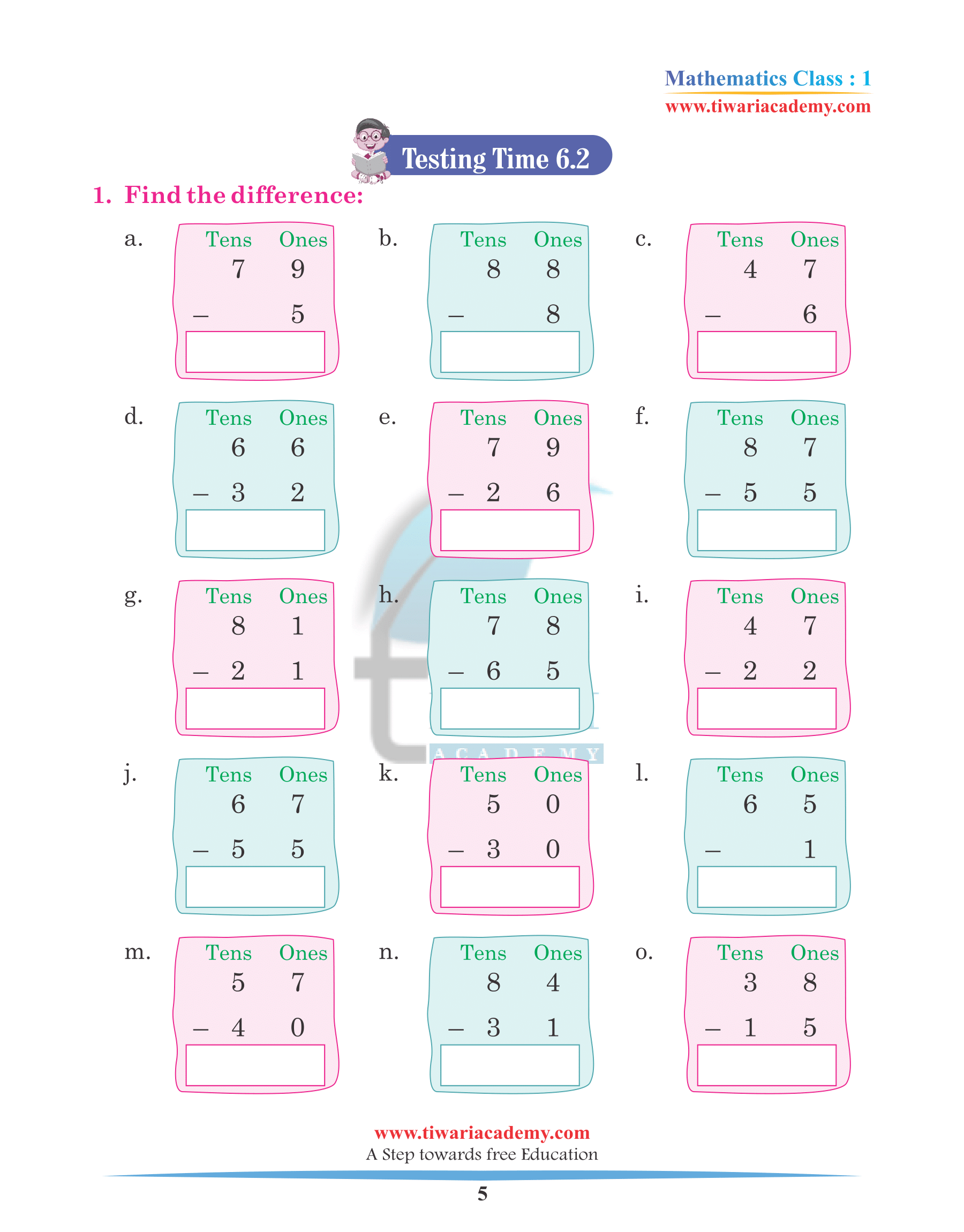 Class 1 Maths Chapter 6 Revision Book practice